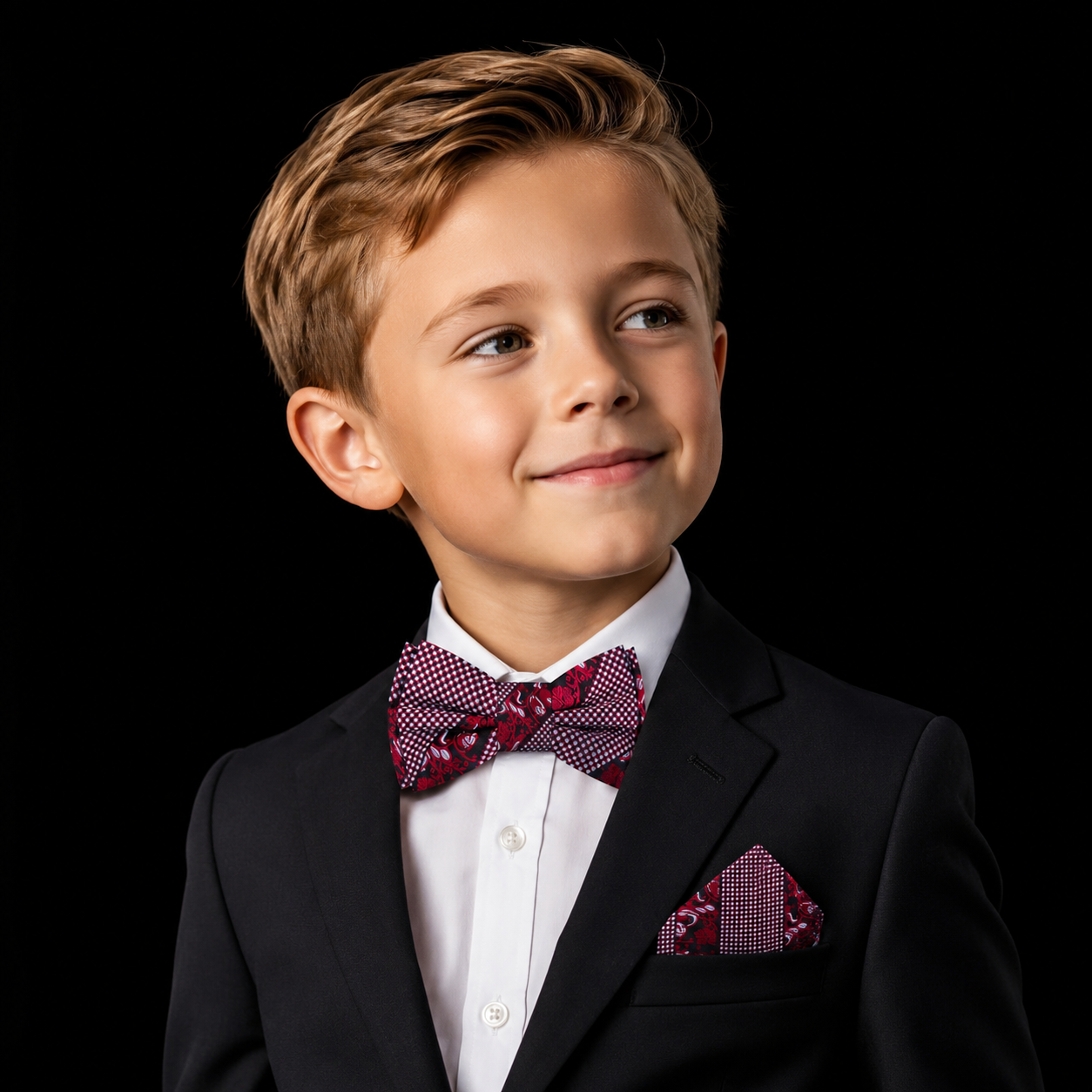 Kids Red Black Micro Check Paisley Pre-Tied Bow Tie