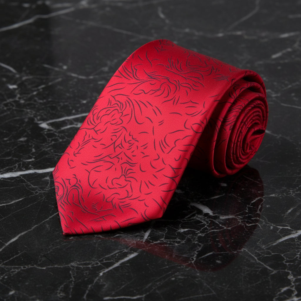 Bright Red and Black Abstract Lines Tie 