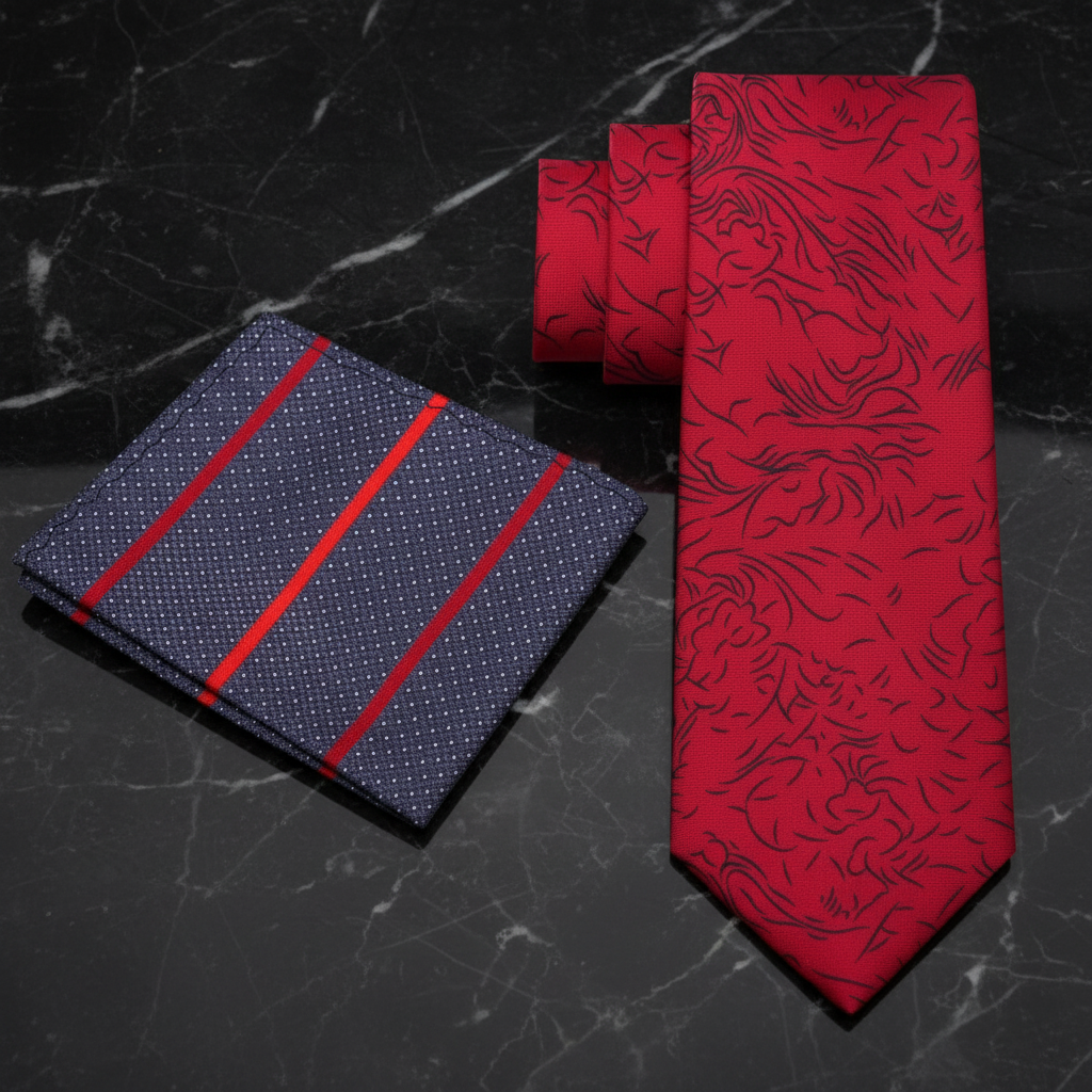 Alt View: Red Black Eternal Necktie and Square