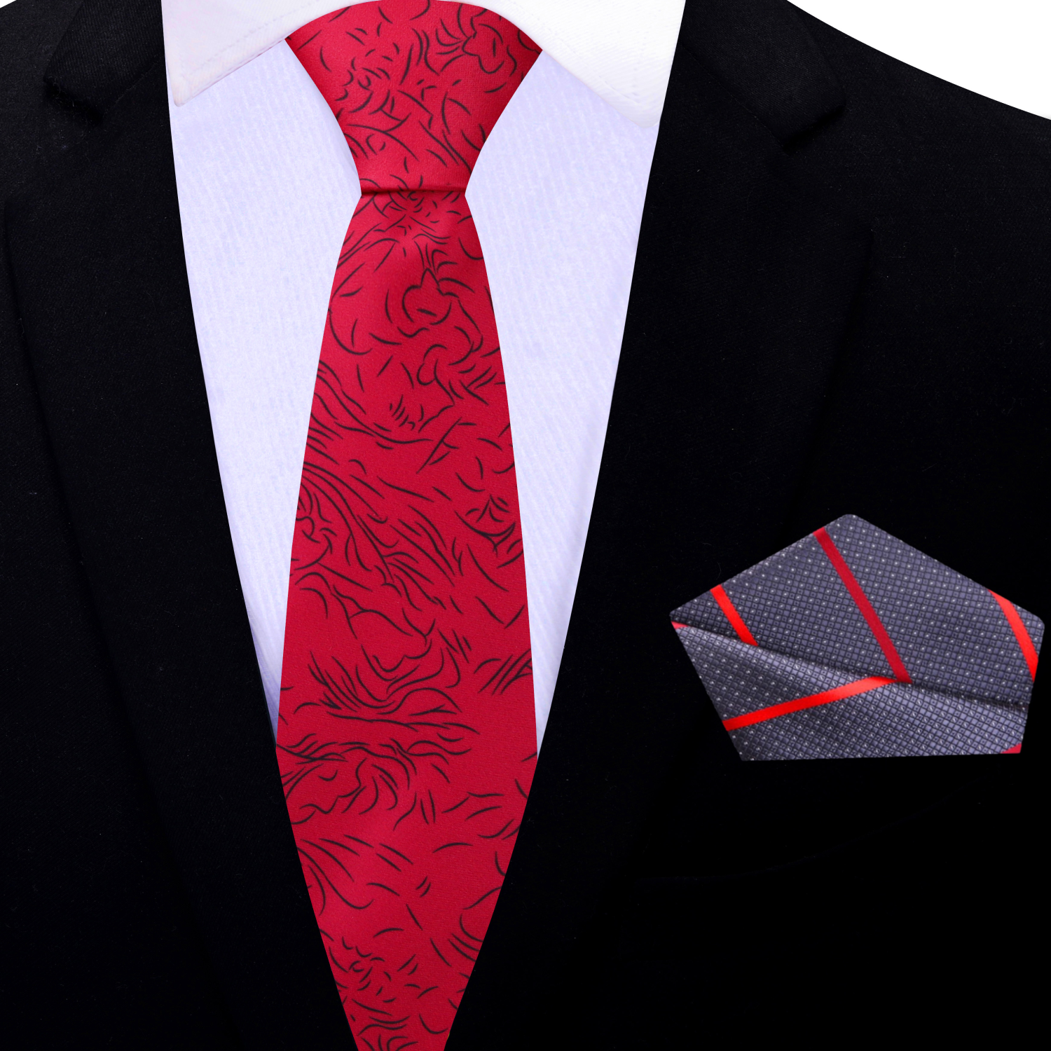 Thin: Red Black Eternal Necktie and Square