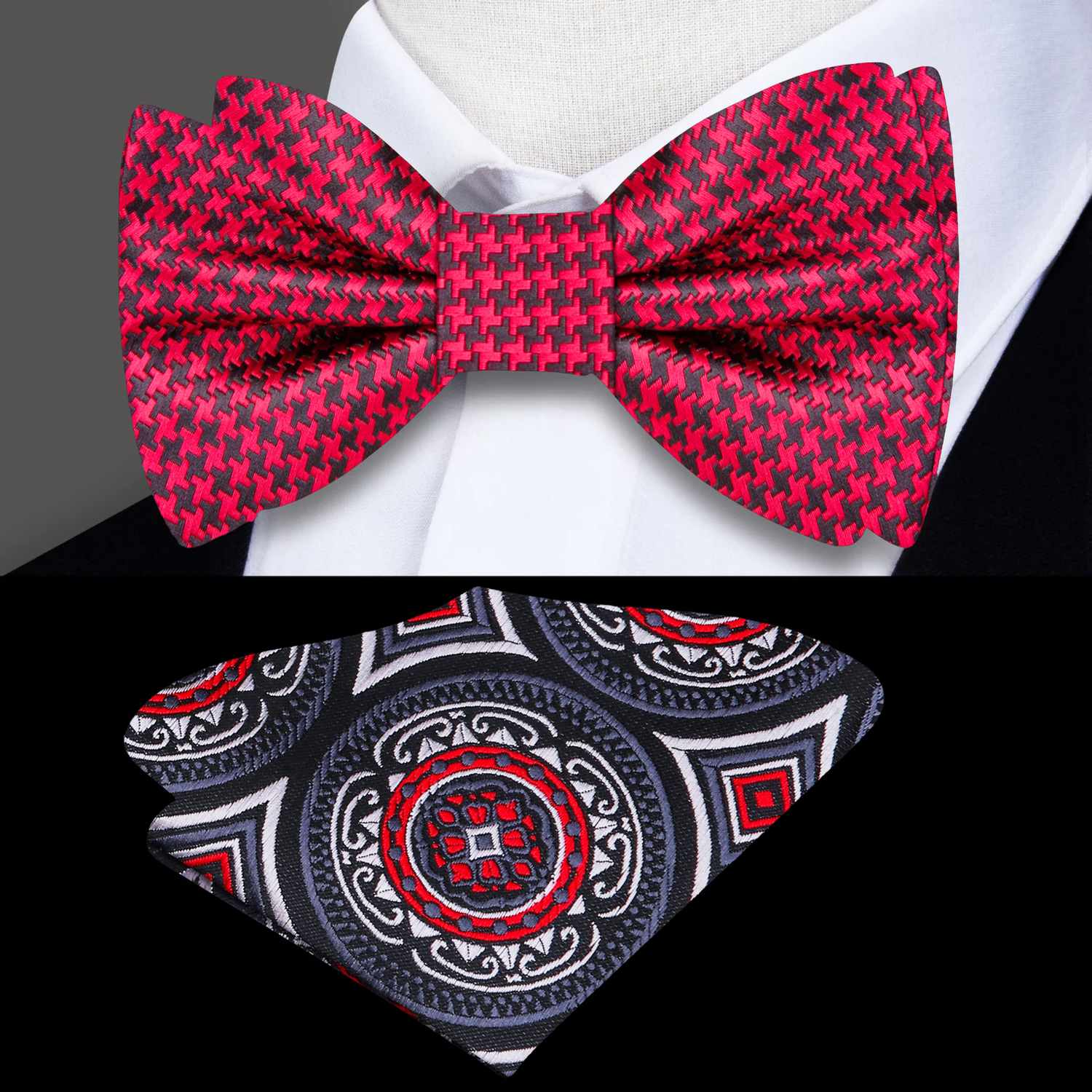 Red Black Gold Rush Bull Run Bow Tie and Accenting Square