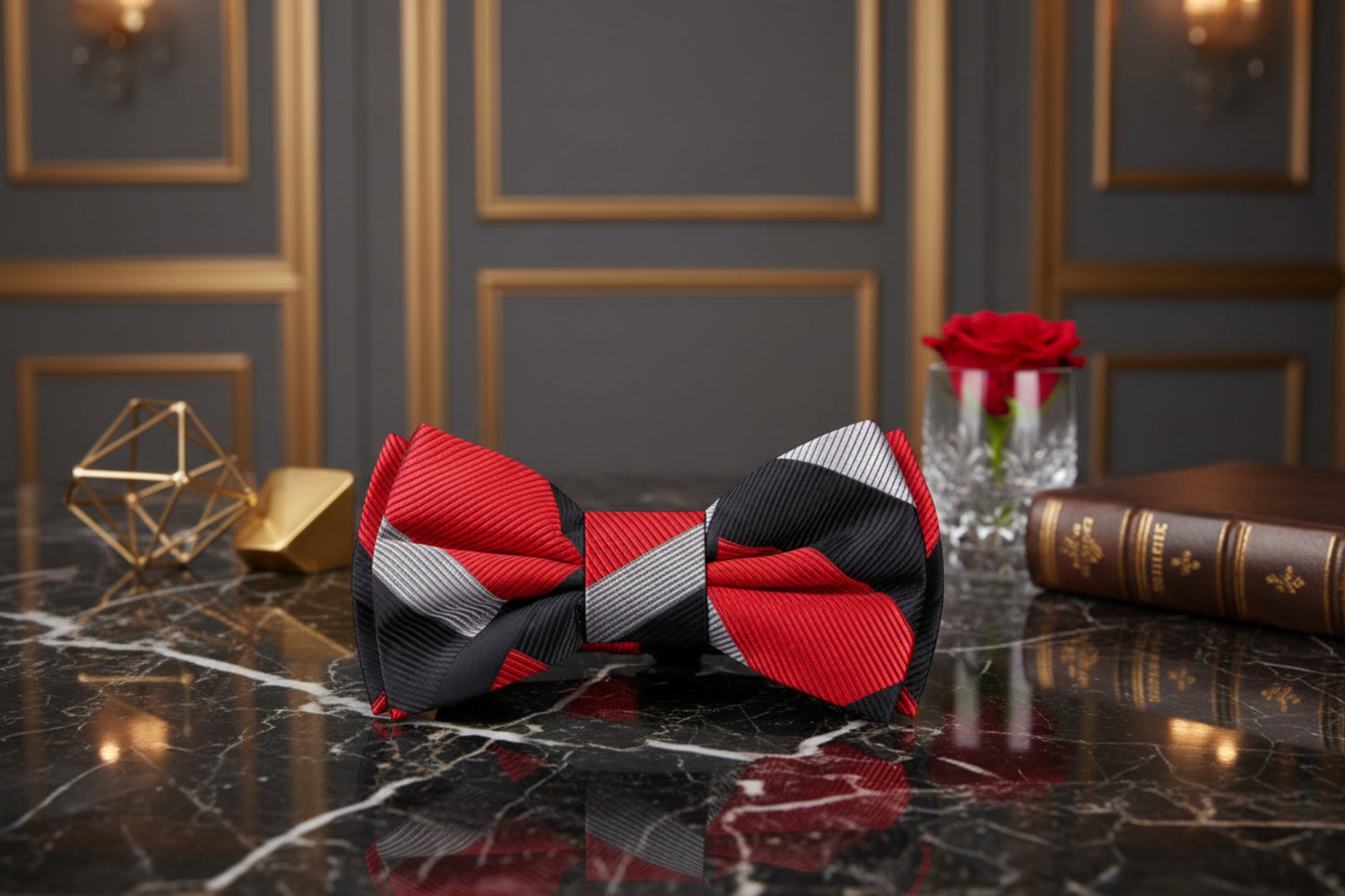 Red, Black, Grey Pick 6 Pre Tied Bow Tie