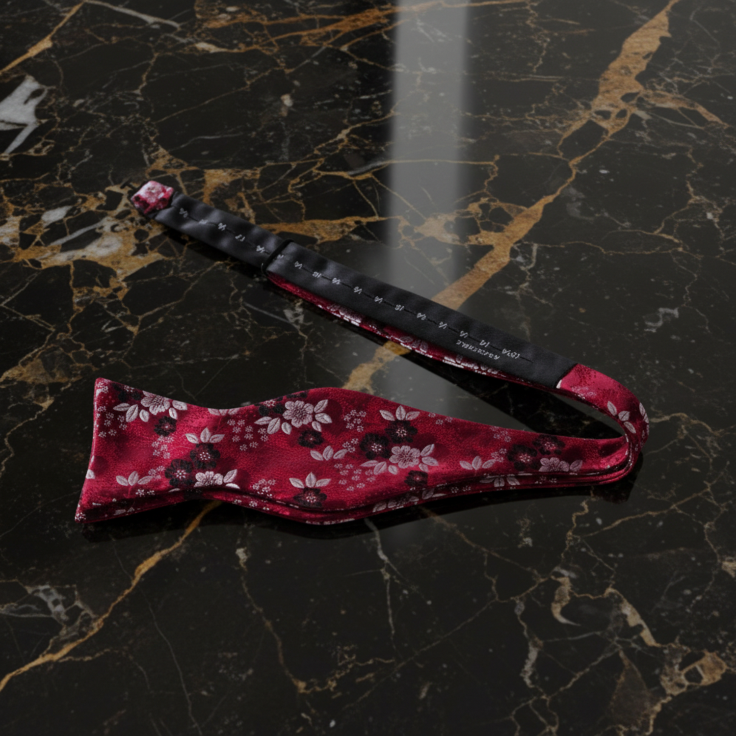 Self Tie Red, Black, White Detailed Flowers Pattern Self Tie Bow Tie 