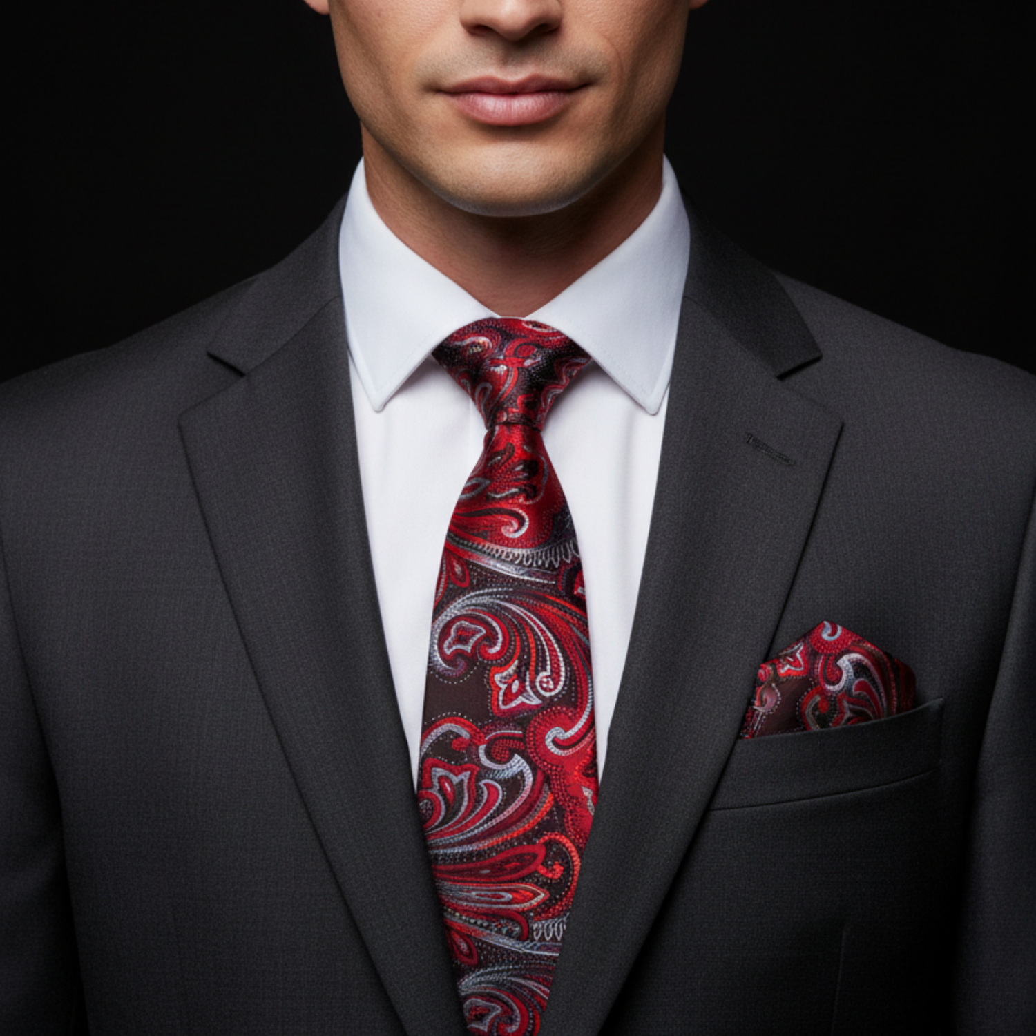 red Paisley Tie and Square on Man