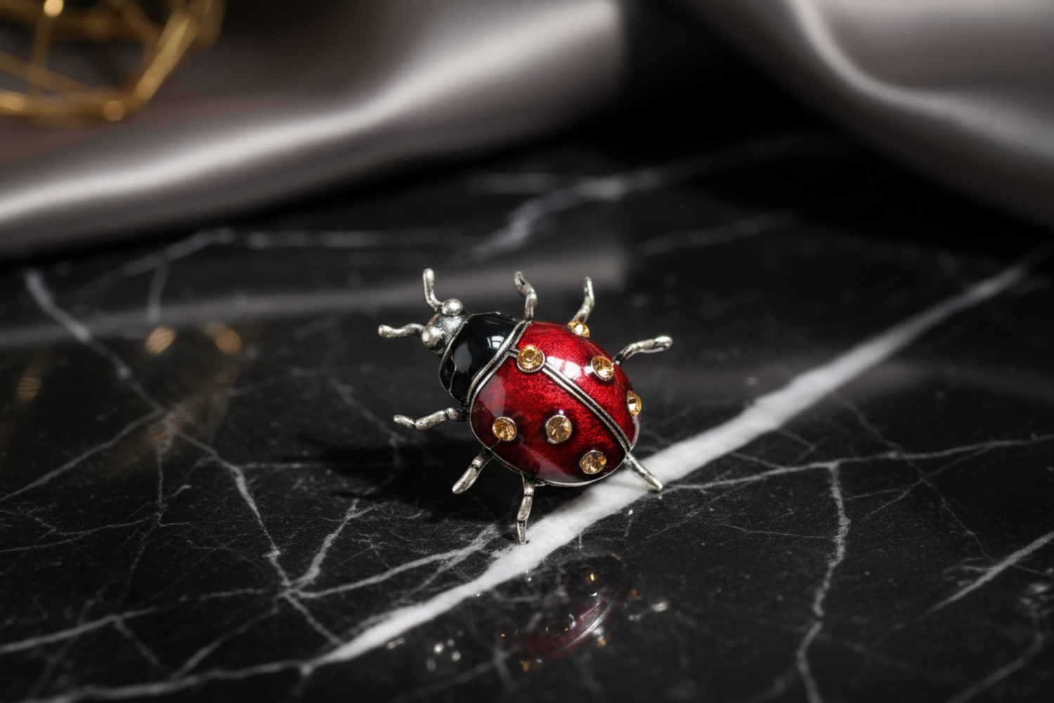 View 3: Red Black ladybug brooch