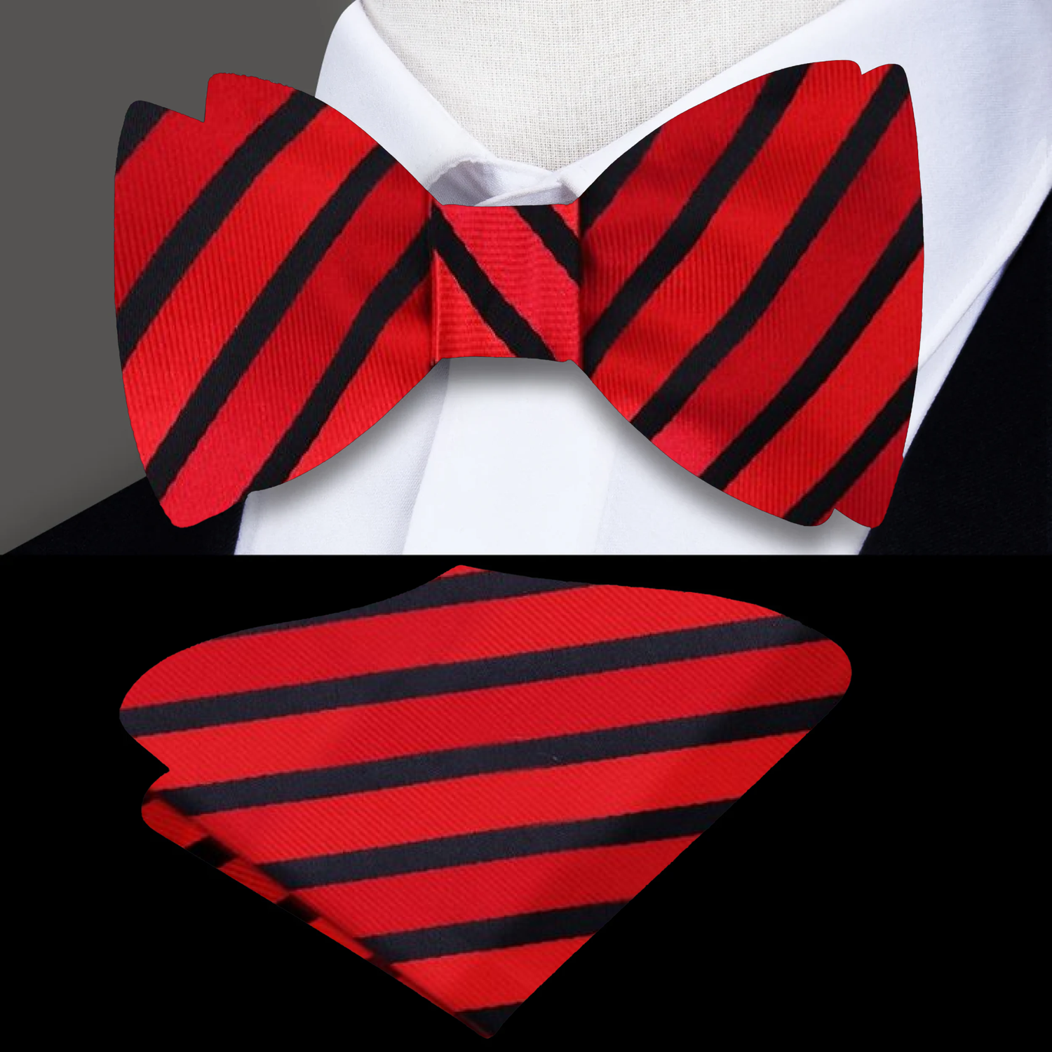 Red, Black Stripe Bow Tie and square