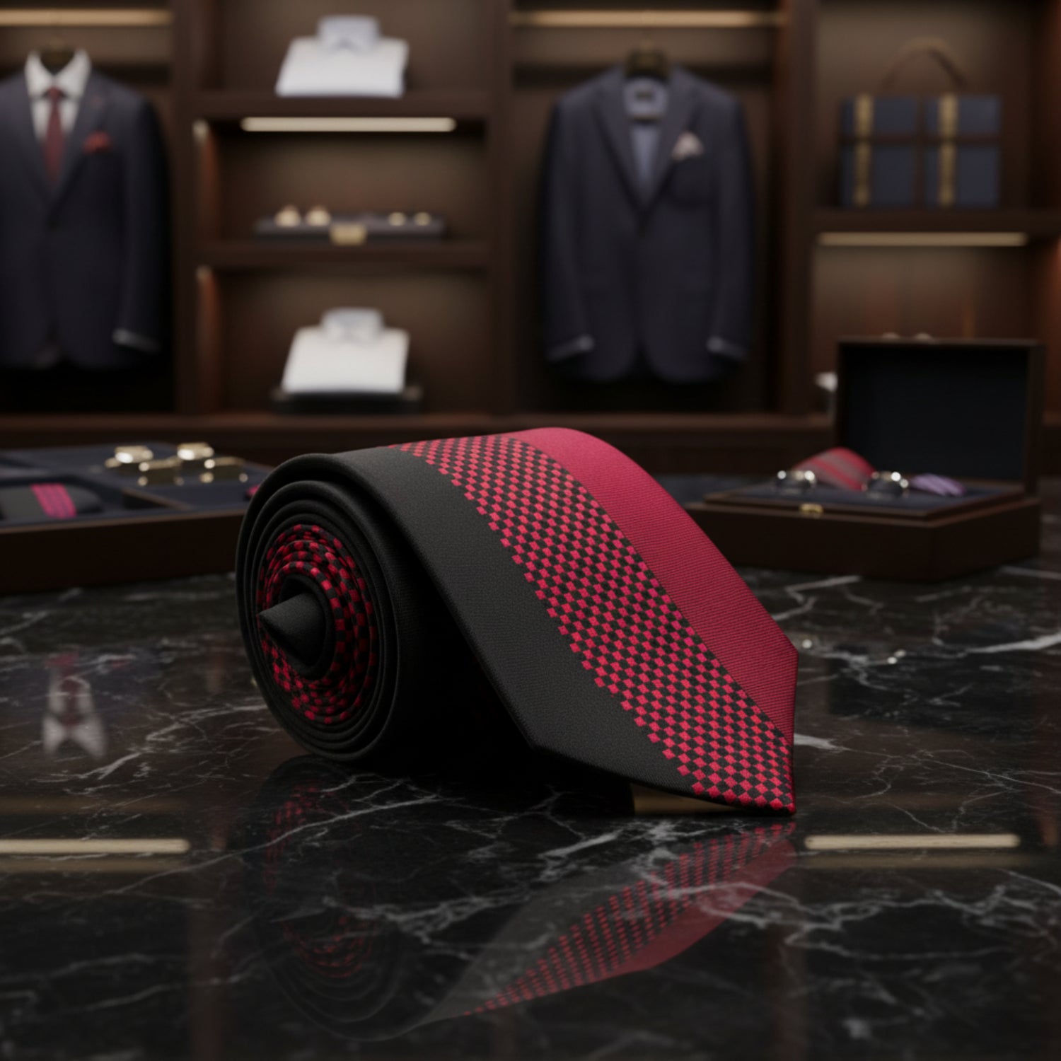 Red & Black Check Necktie  