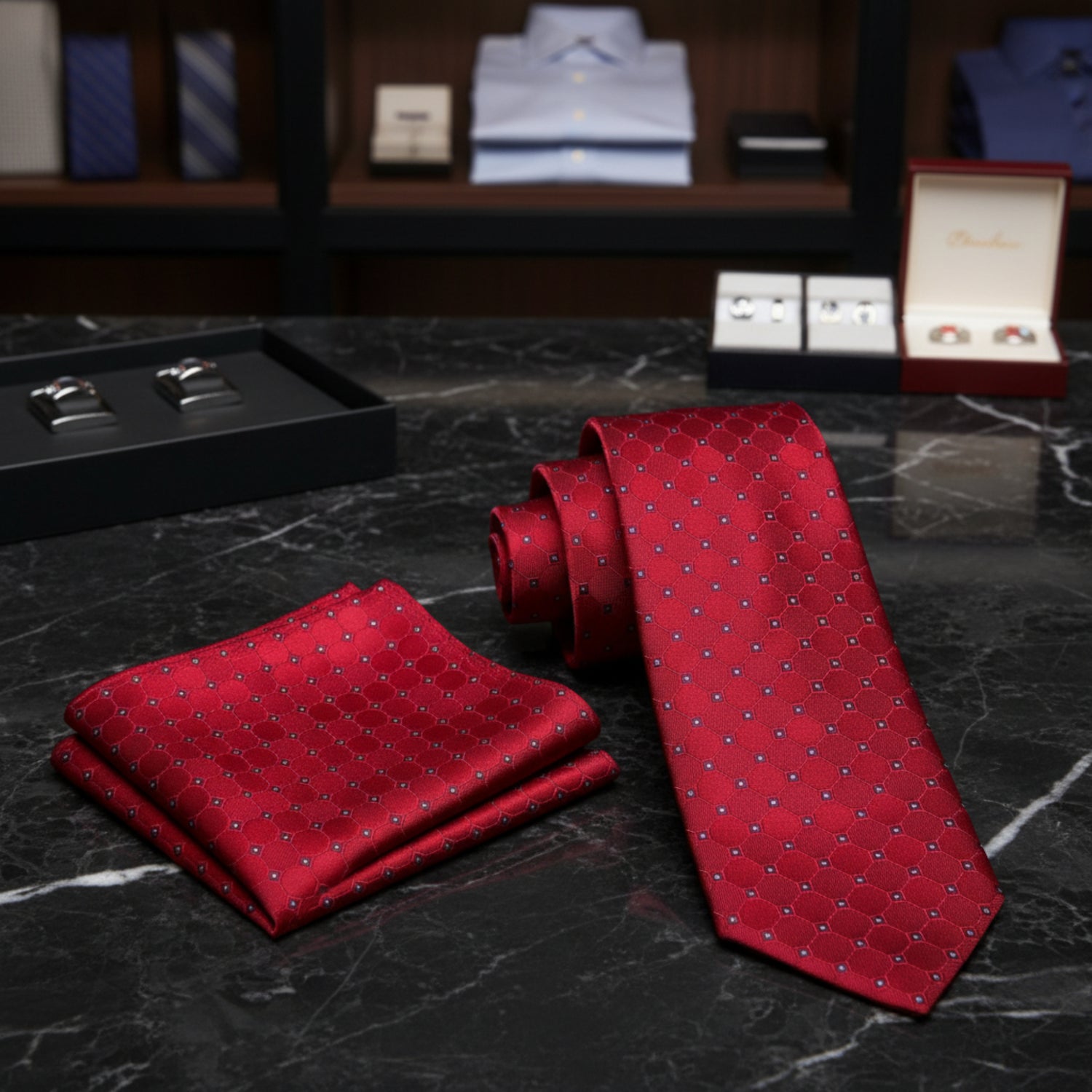 Red Geometric Tie and Square 2