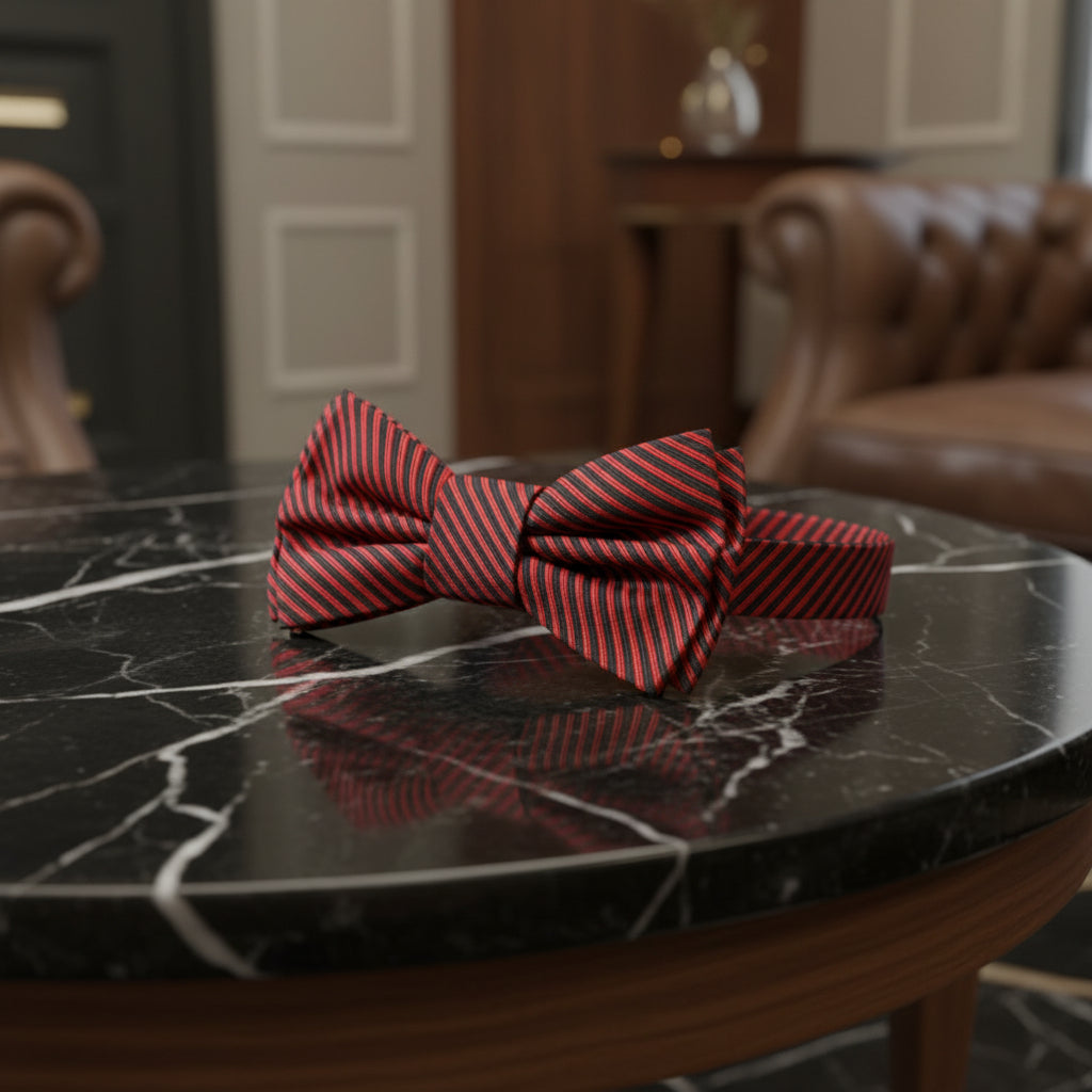 Red, Black Thin Stripe Pre Tied Bow Tie