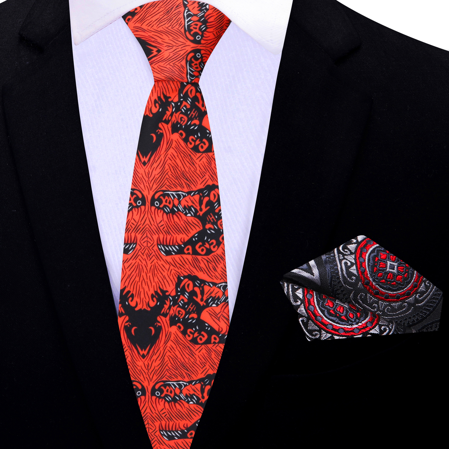 Thin: Red, Black Abstract Necktie and Abstract Square