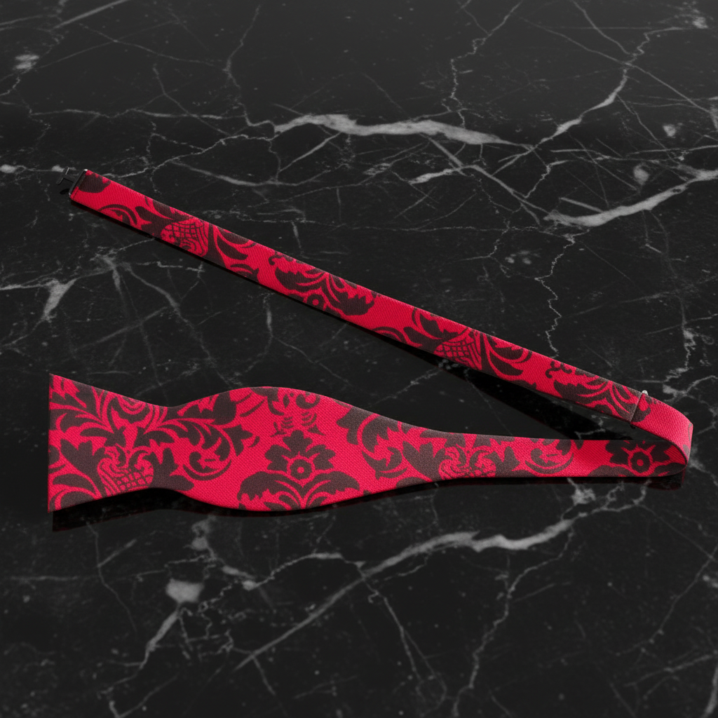A Red, Black Floral Pattern Self Tie Bow Tie 