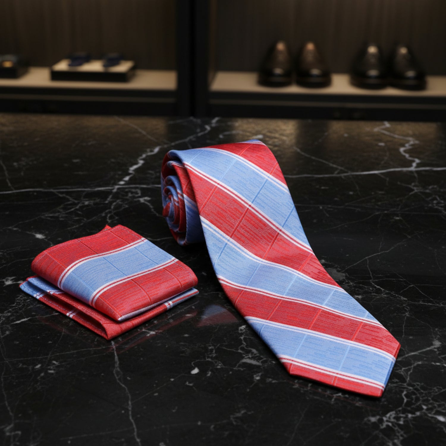 Striped Necktie in 3 Colorways | Blue/Grey, Red/Blue, Olive/Grey