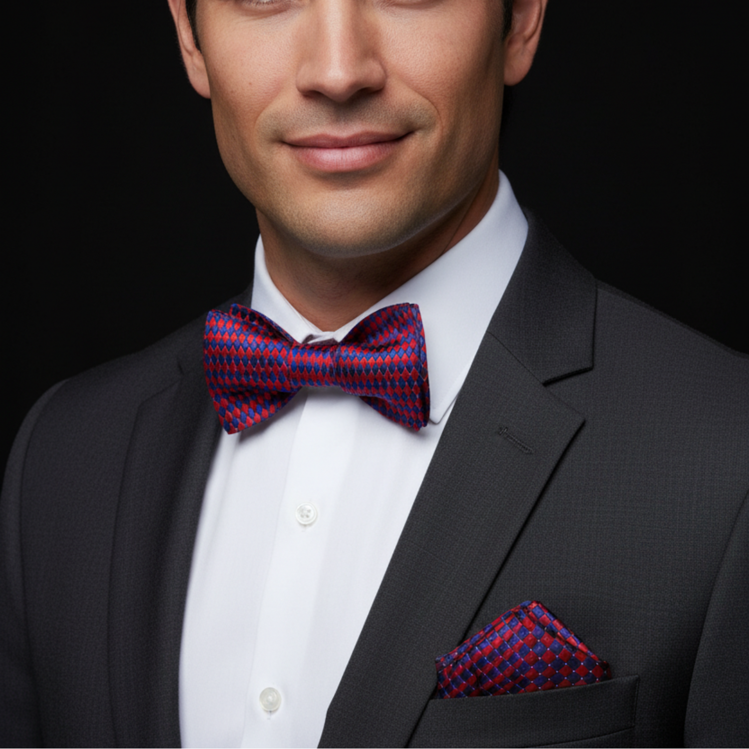 man wearing a Red, Blue Diamonds Bow Tie 