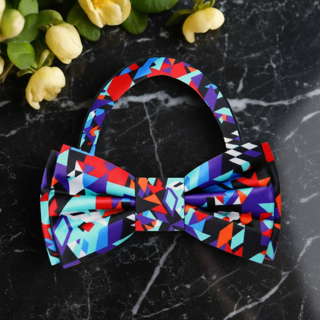 Black, Red, Purple, Orange, Blue Abstract Bow Tie