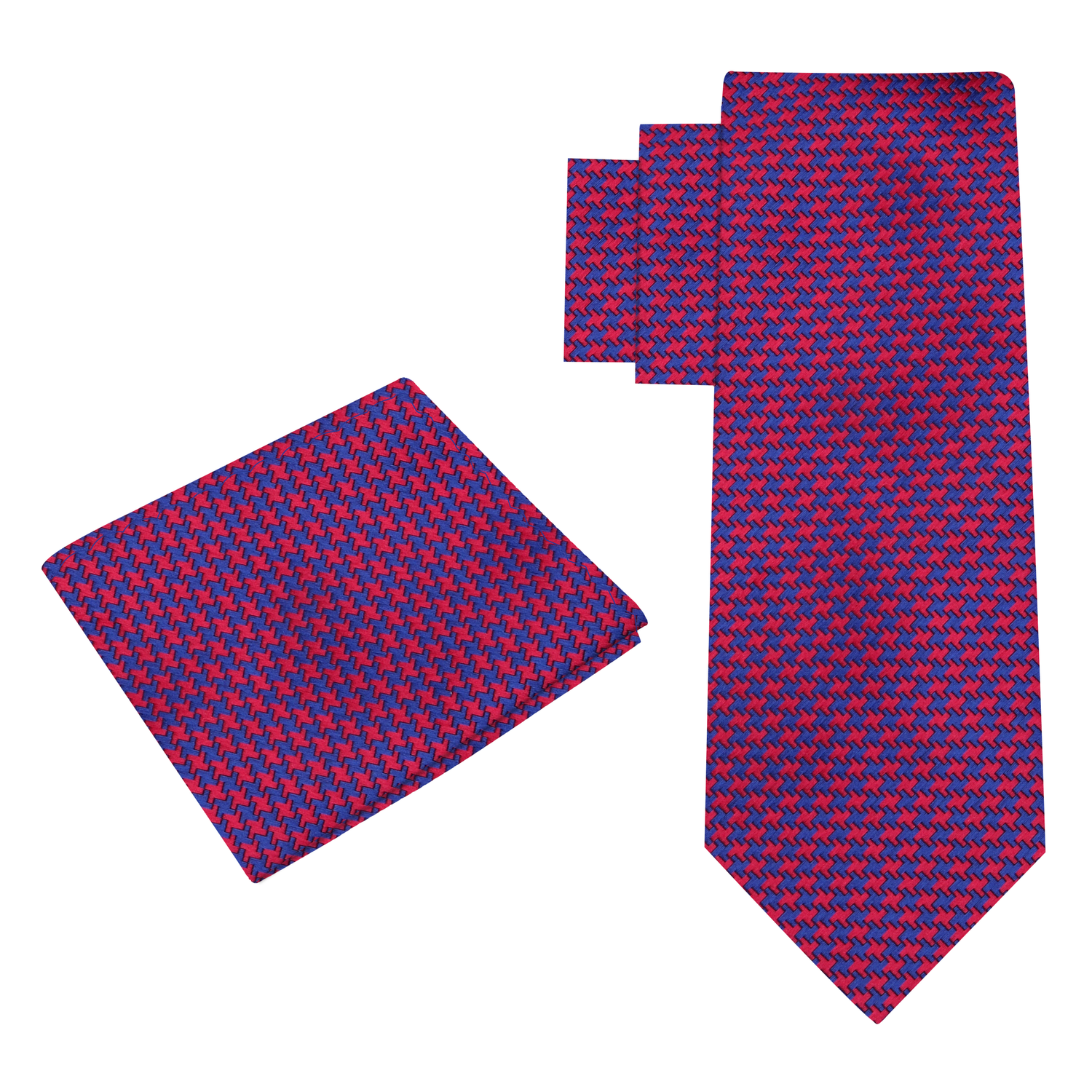 alt Red and blue houndstooth patterned tie and pocket square 
