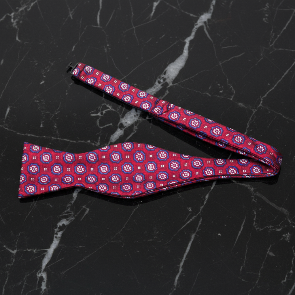 Cranberry, Blue Geometric Flowers Bow Tie  