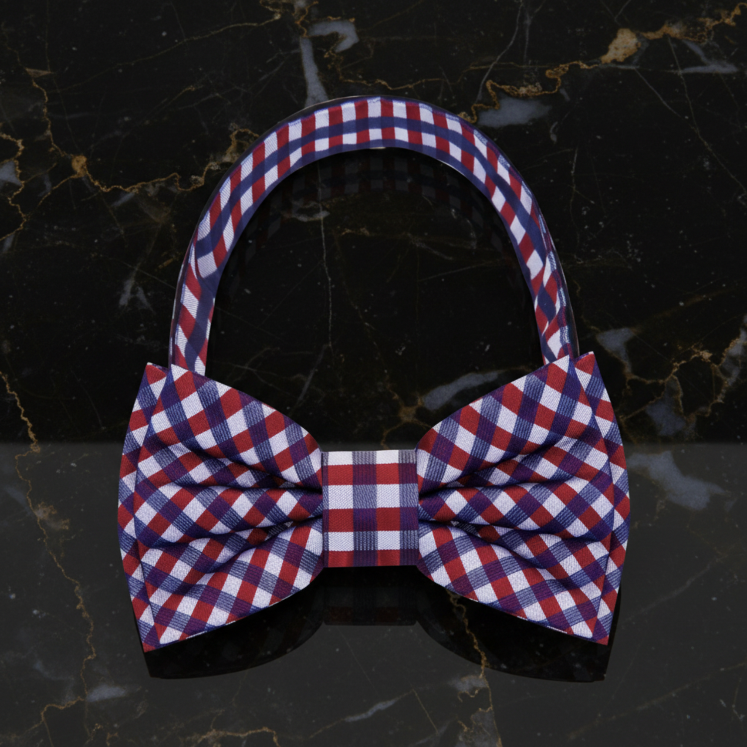 Blue, Red Check Bow Tie Pre Tied