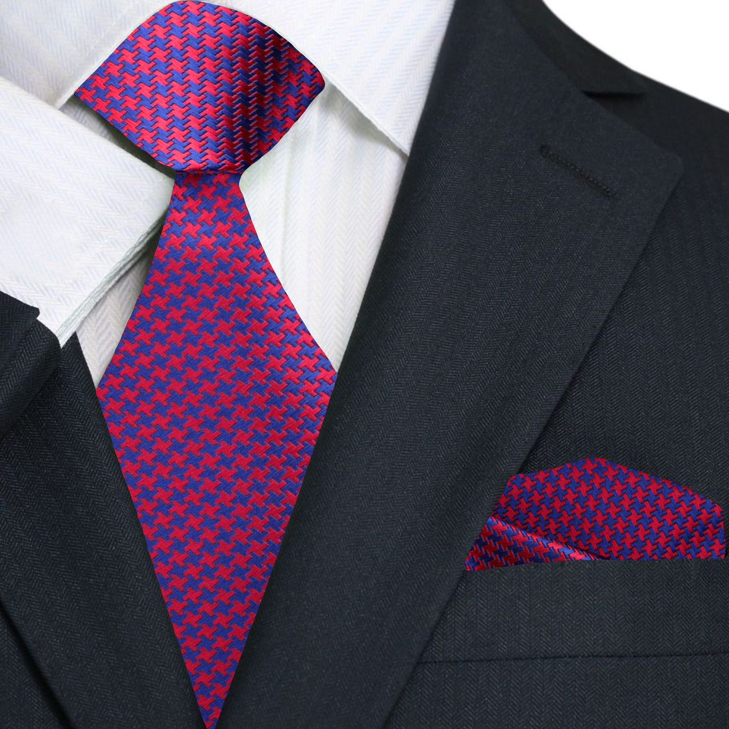 Main: Red, Blue Hounds Tooth Tie and Square