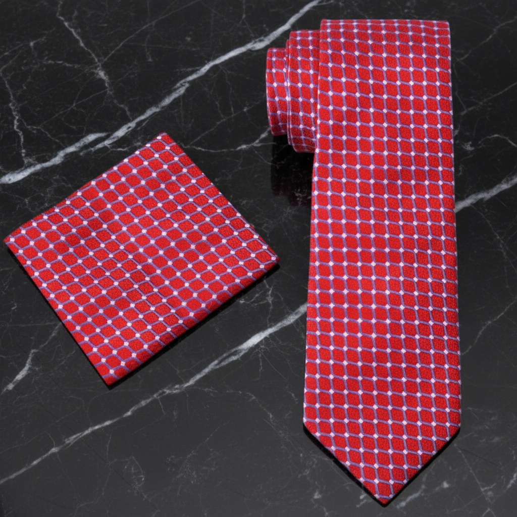 Alt Red, Blue Interlock Necktie and Matching Square