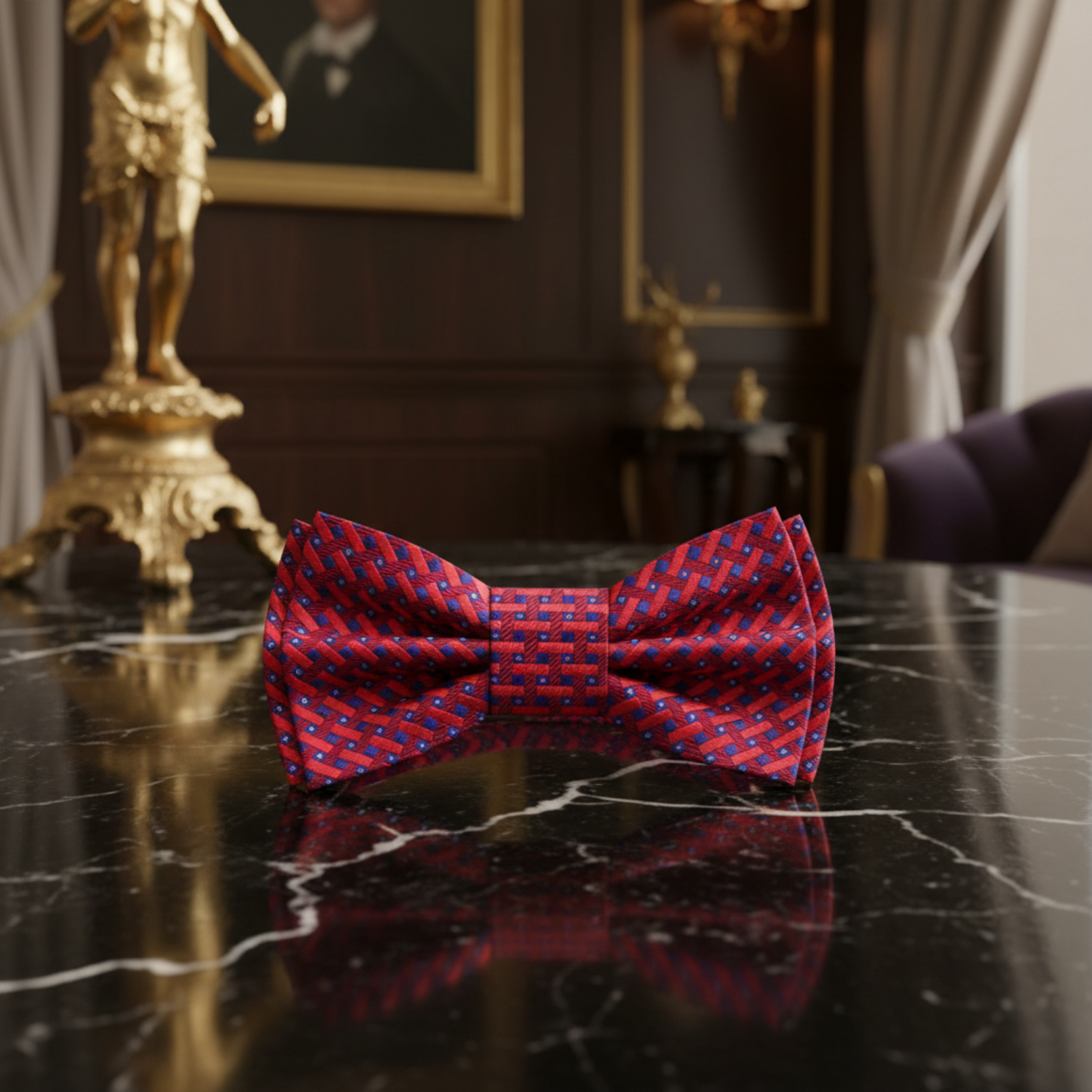 Red, Blue Geometric Bow Tie Pre tied