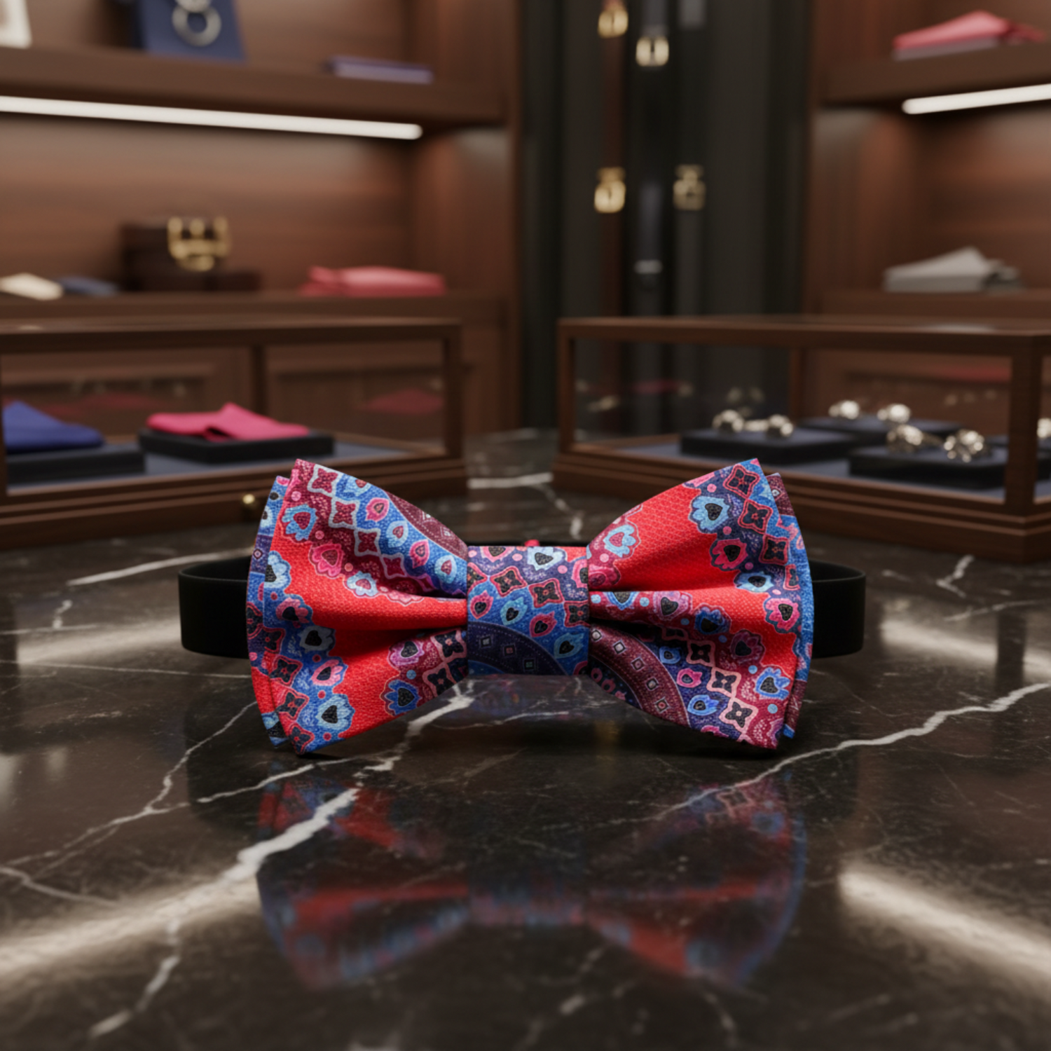 Red Blue Abstract pre Tied Bow Tie