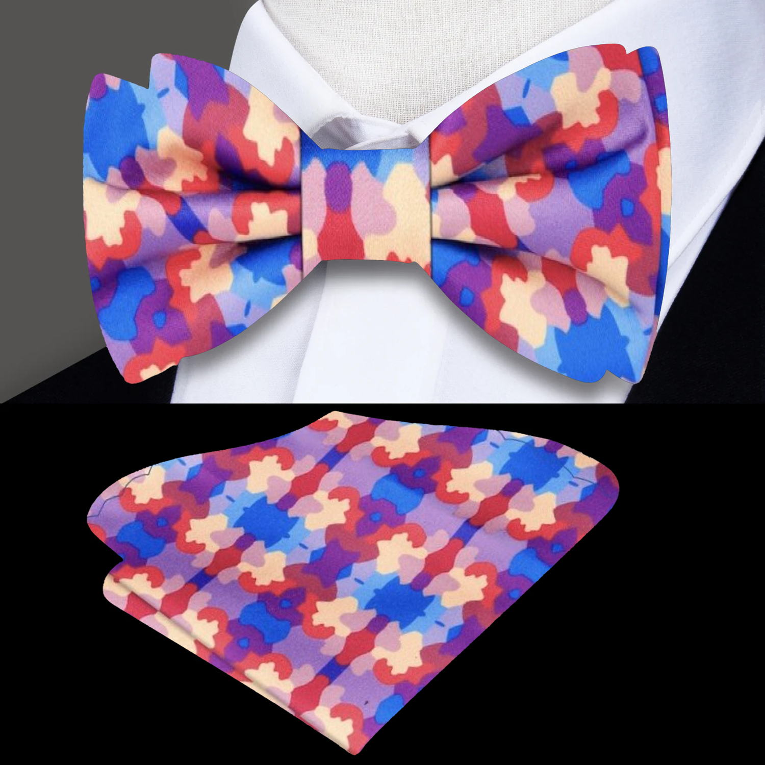 Lavender Multicolor Abstract Floral Bow Tie with Pocket Square Option