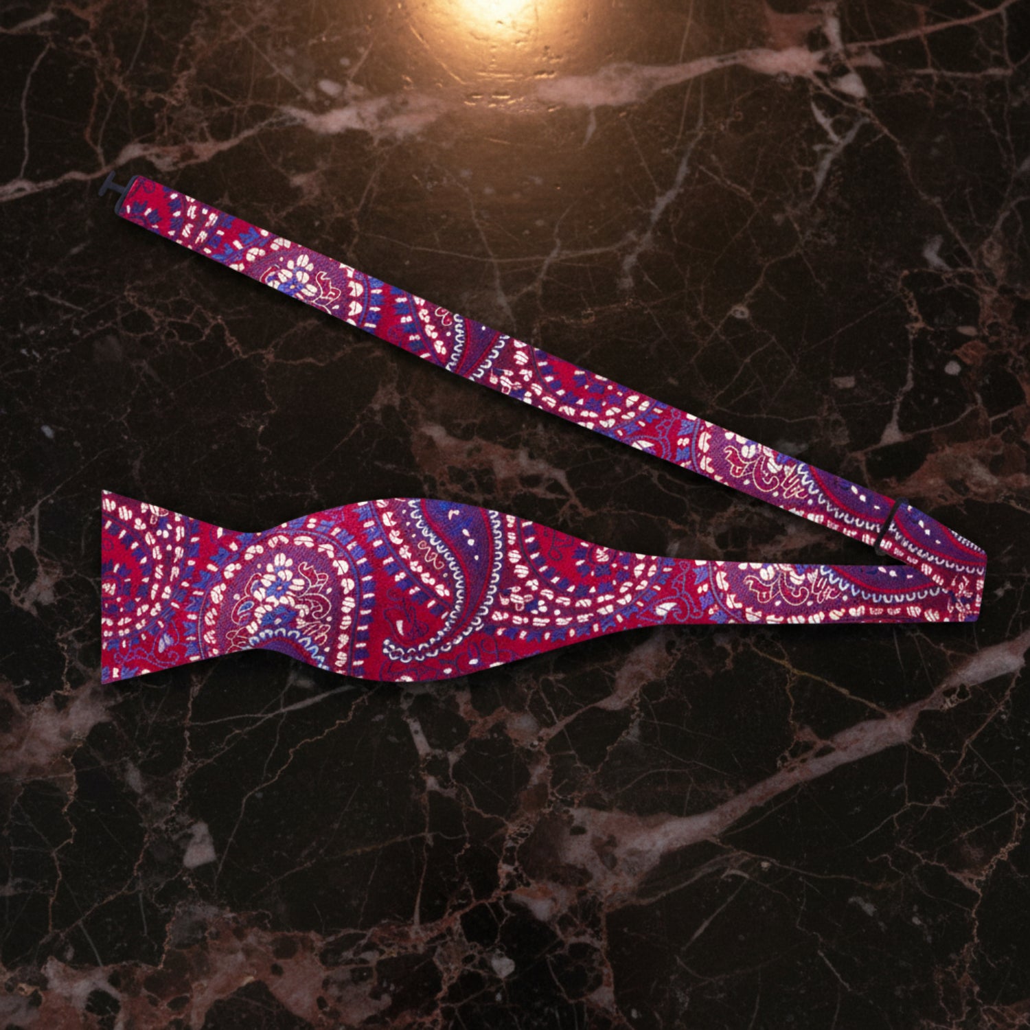 A Red, Blue Paisley Pattern Self Tie Bow Tie Self Tie