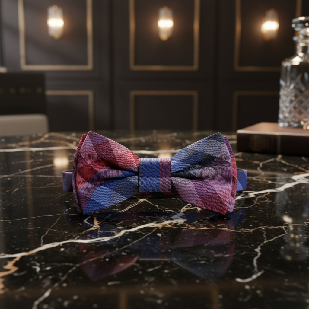 Red Blue Pink Plaid Bow Tie Pre Tied