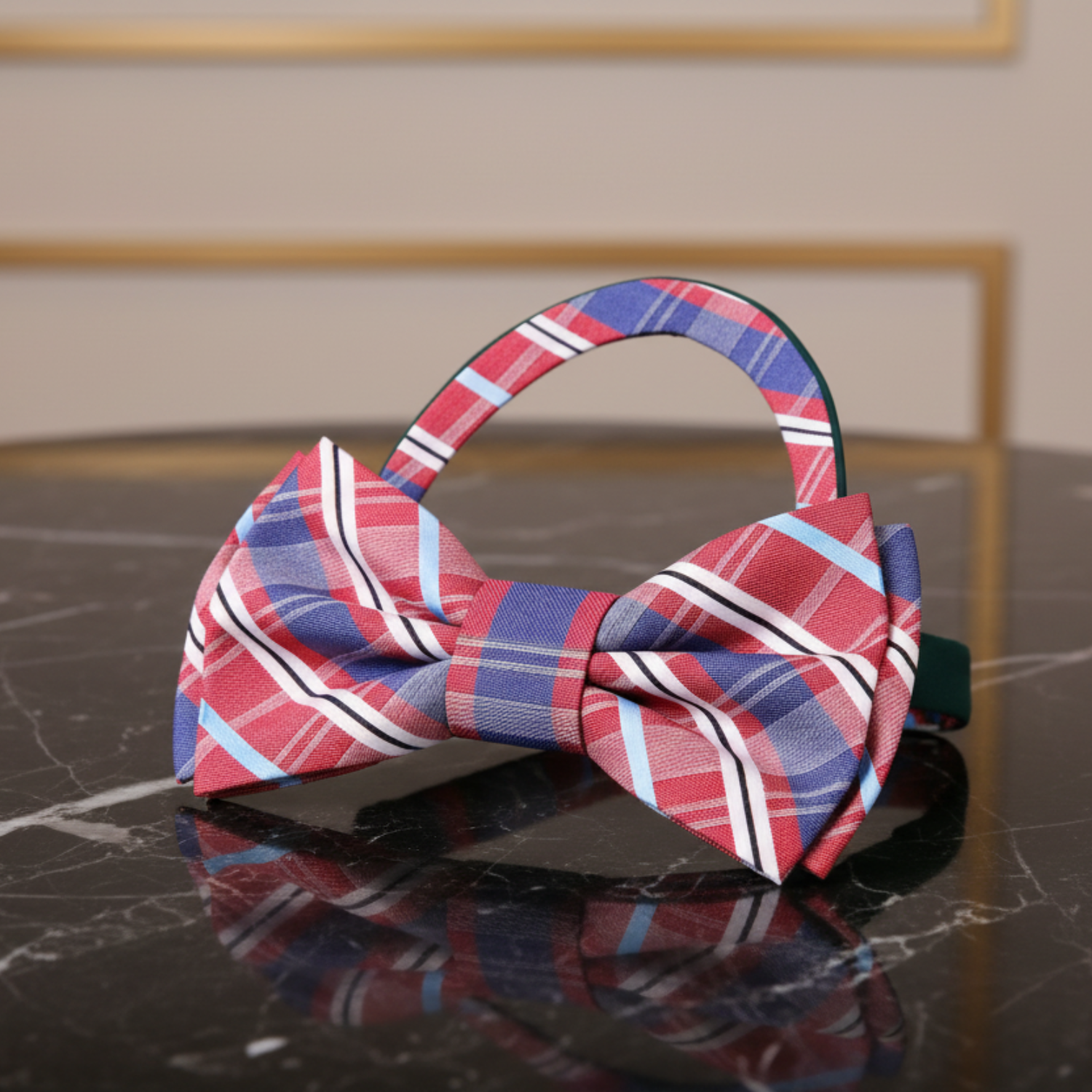 Red Blue Plaid Pre Tied Bow Tie