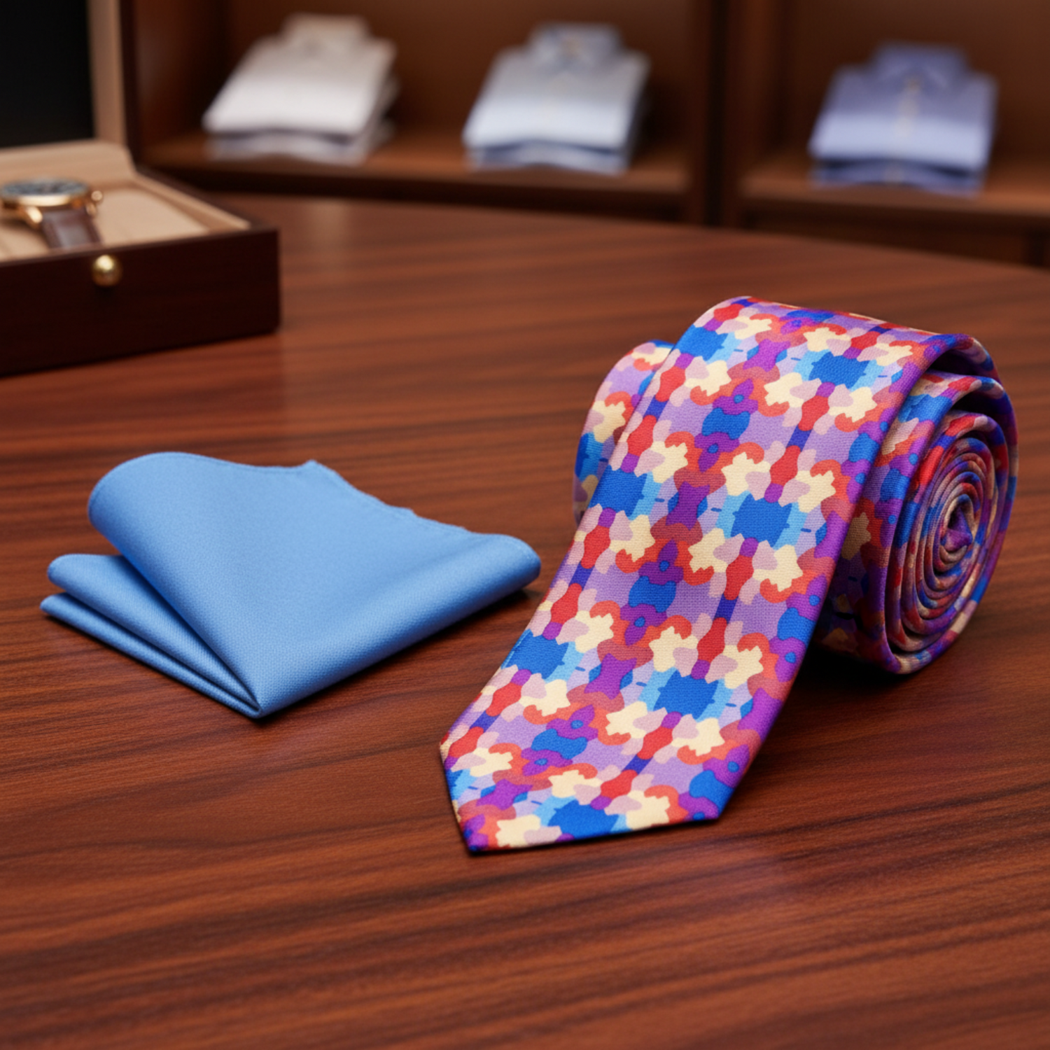 Alt Multi Color Thin Tie and Blue Square