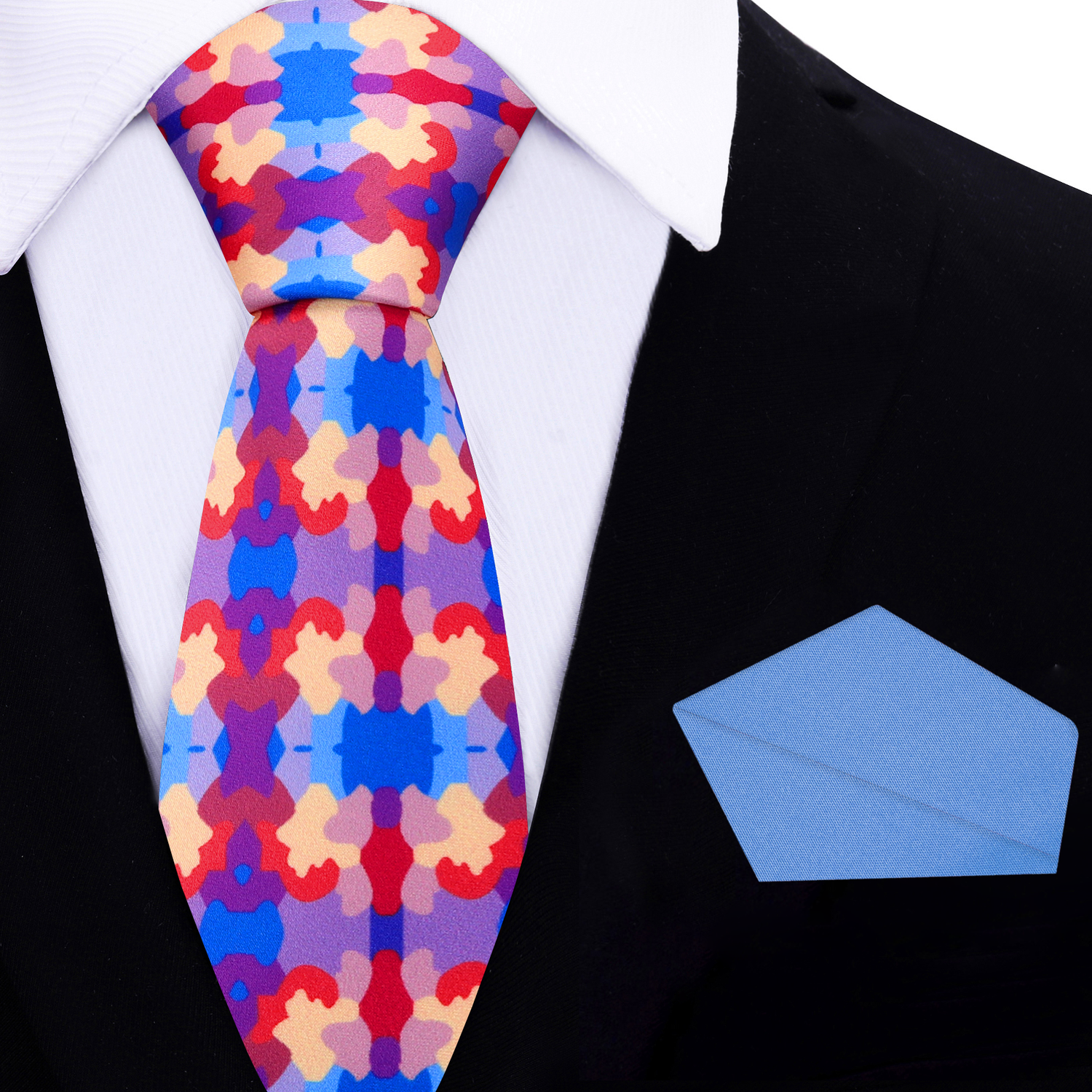 Multi Color Thin Tie and Blue Square