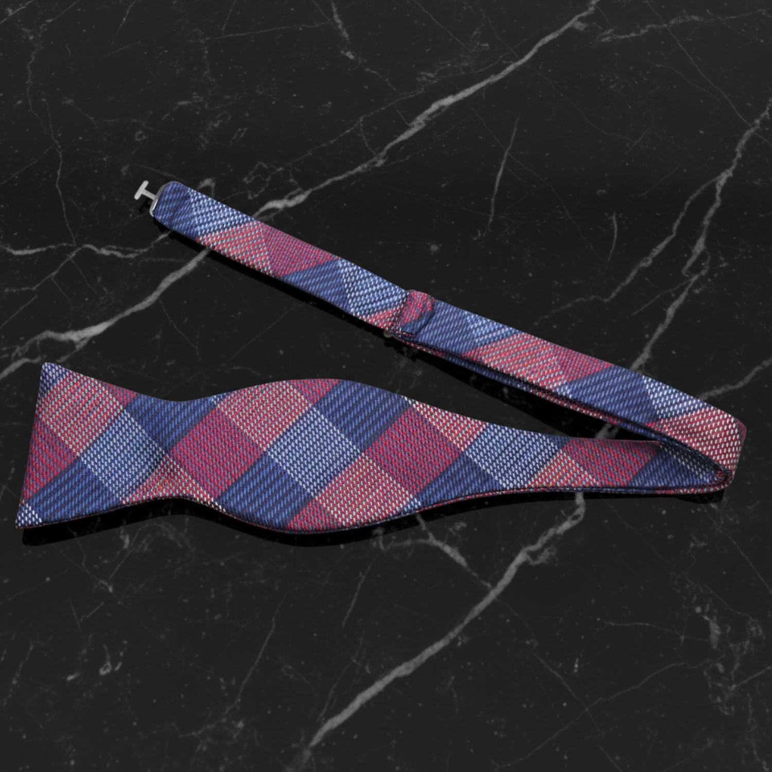 A Red, Blue Geometric Plaid Pattern Self Tie Bow Tie