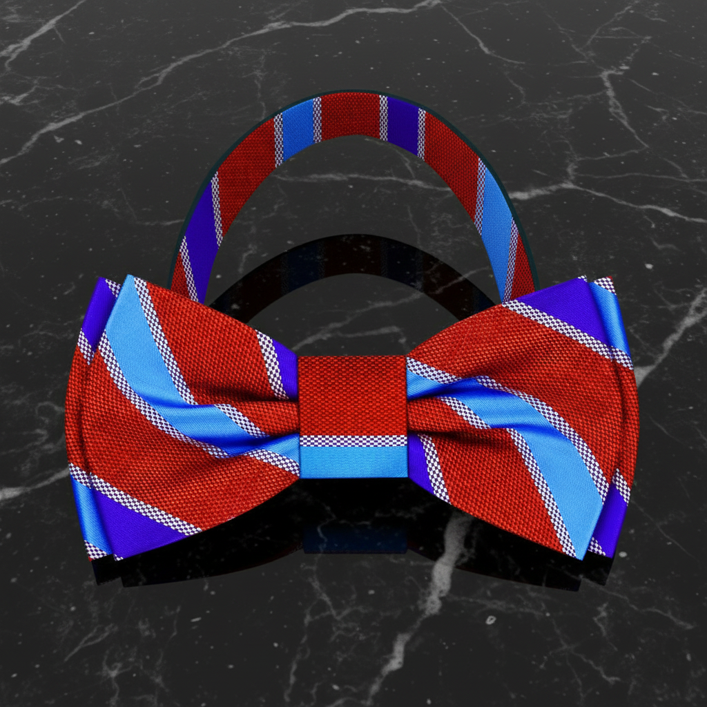 Red, blue, and white striped bow tie  pre tied