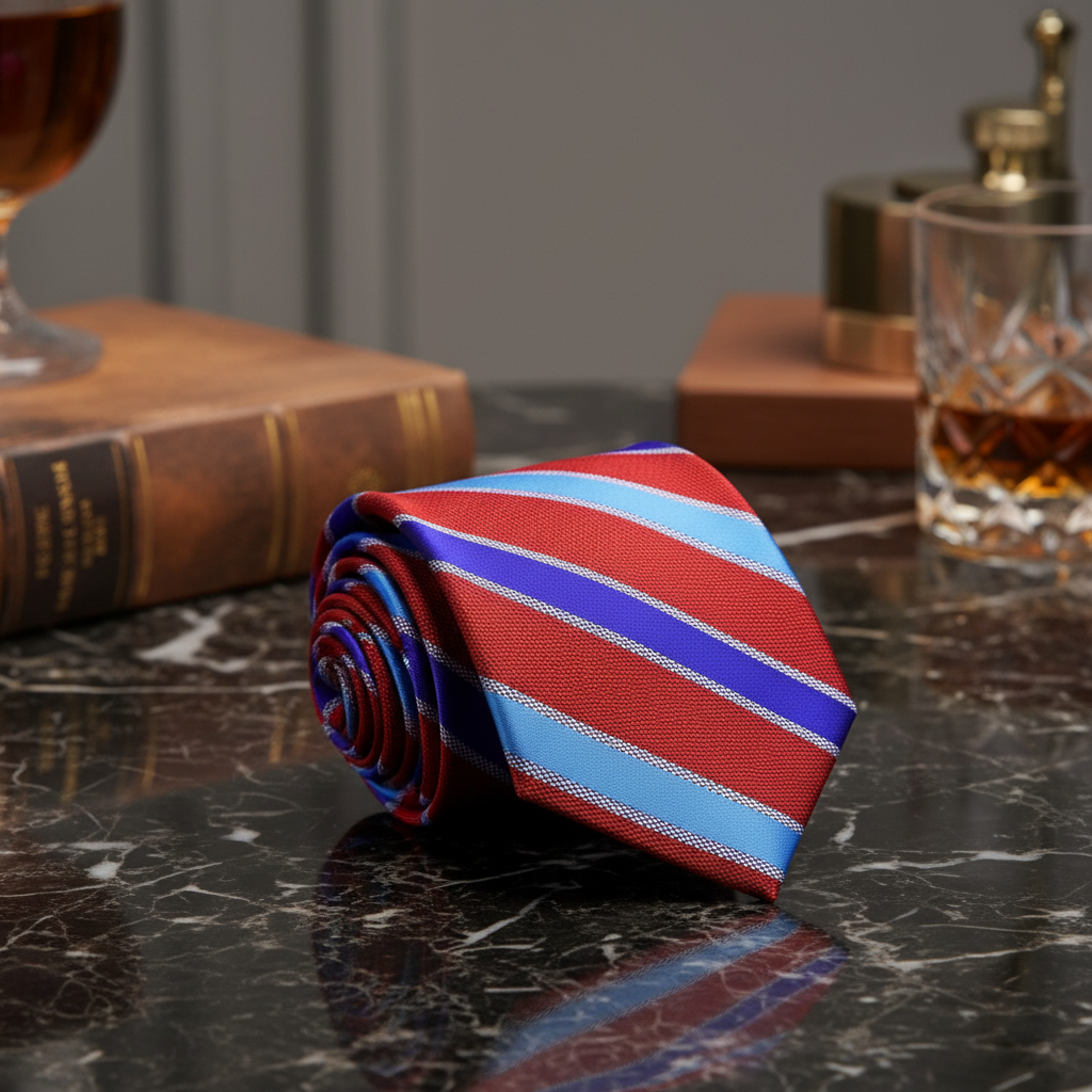 Red and blue striped tie 