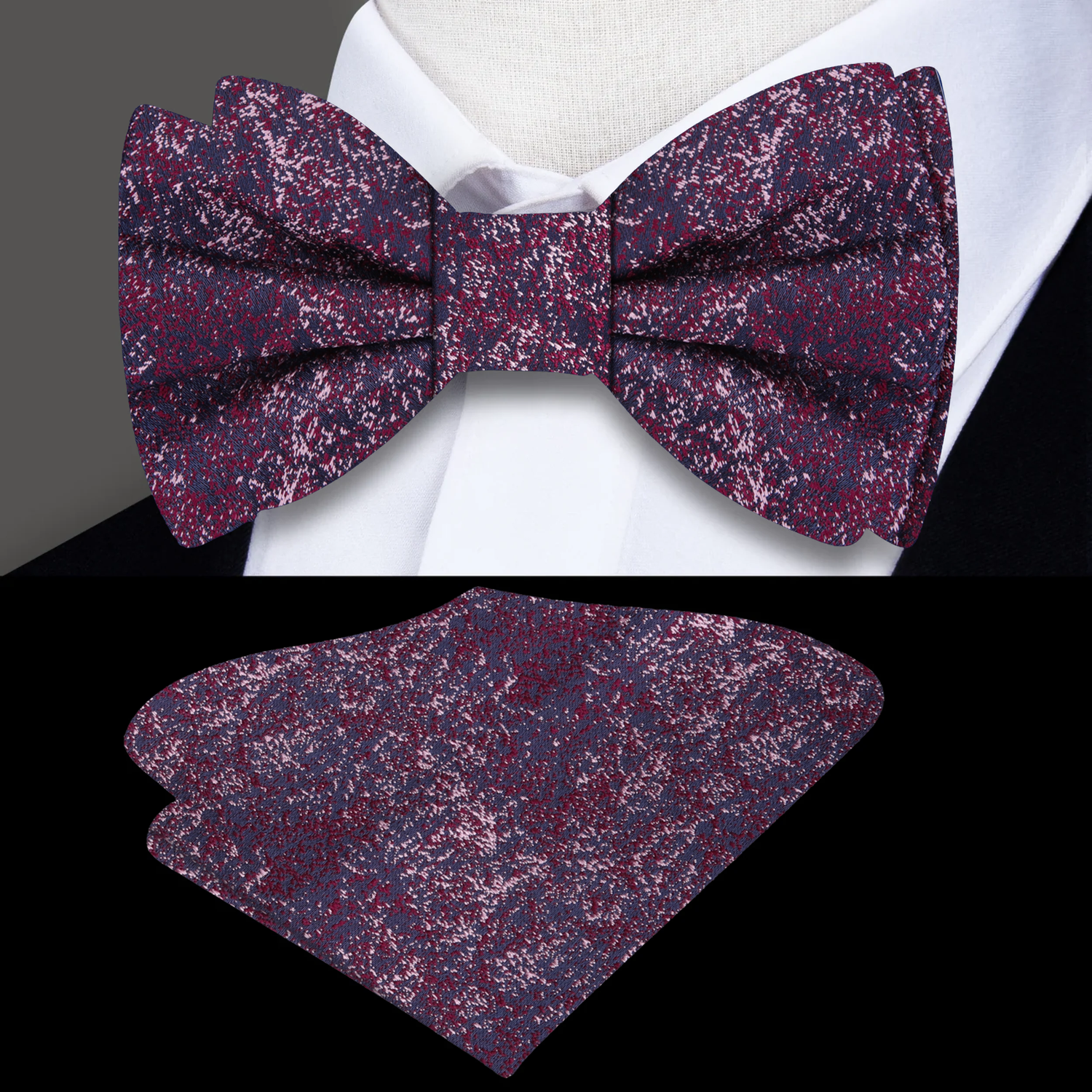 A Reddish Texture Pattern Bow Tie, Pocket Square||Red