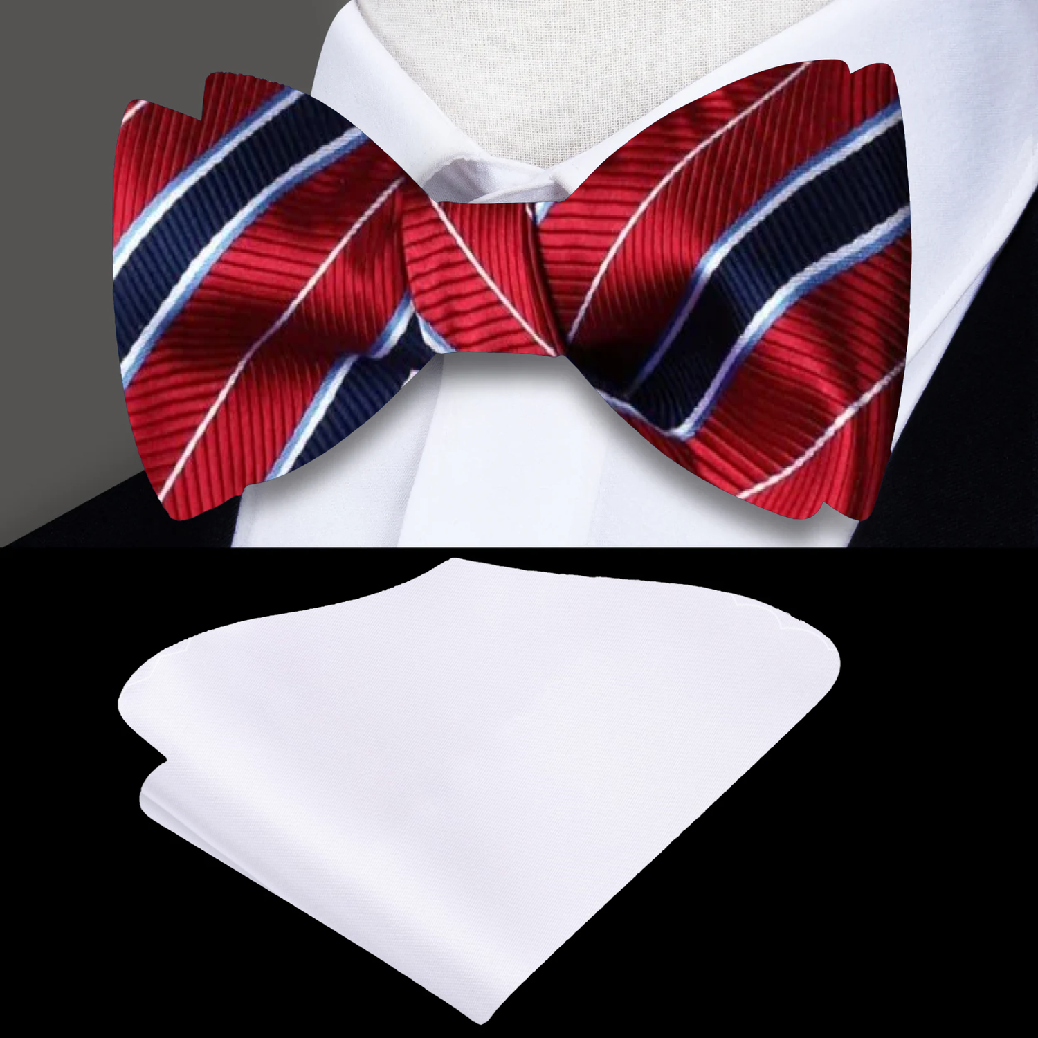Red Blue White Captain Stripe Bow Tie and White Square