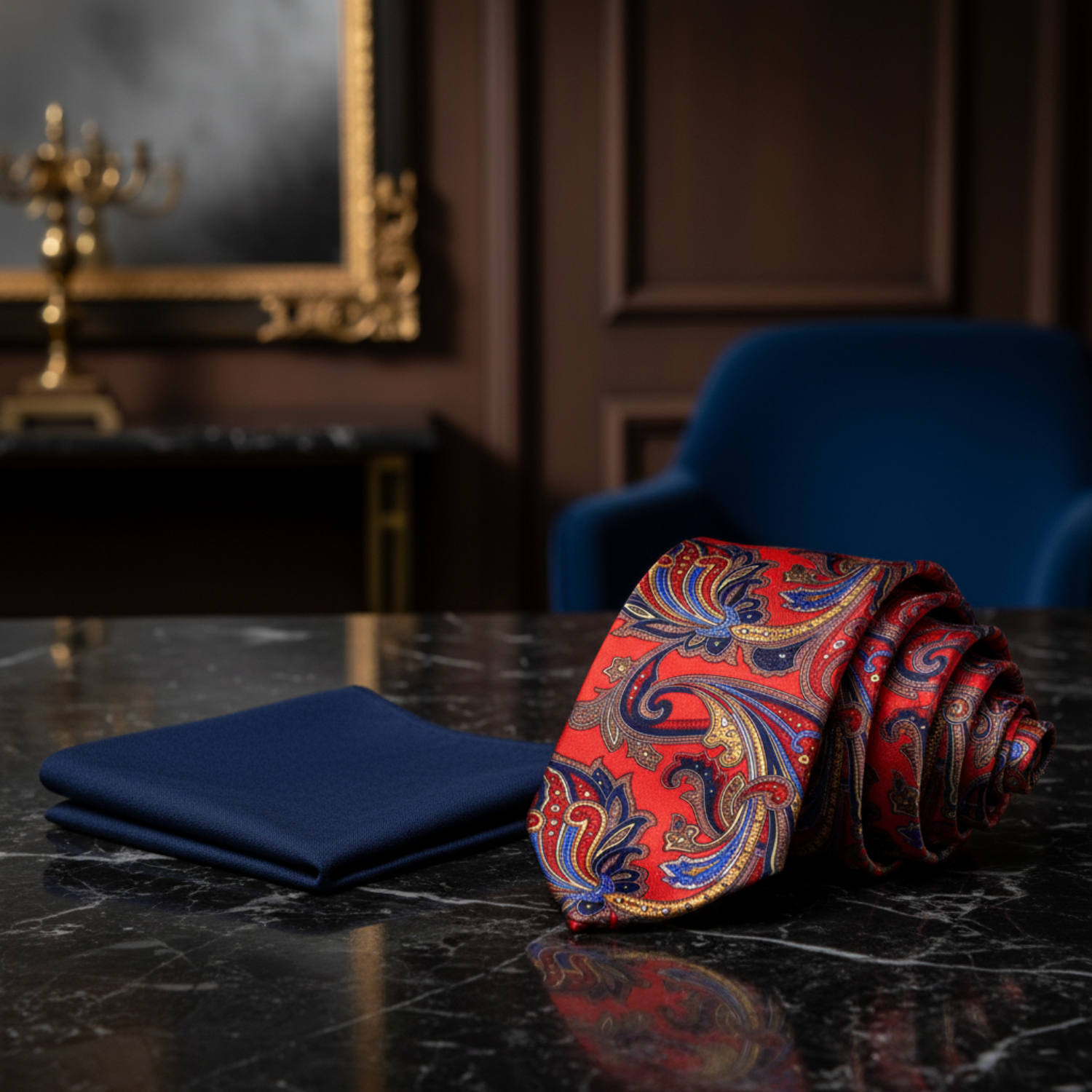 Red paisley tie with matching pocket square 2