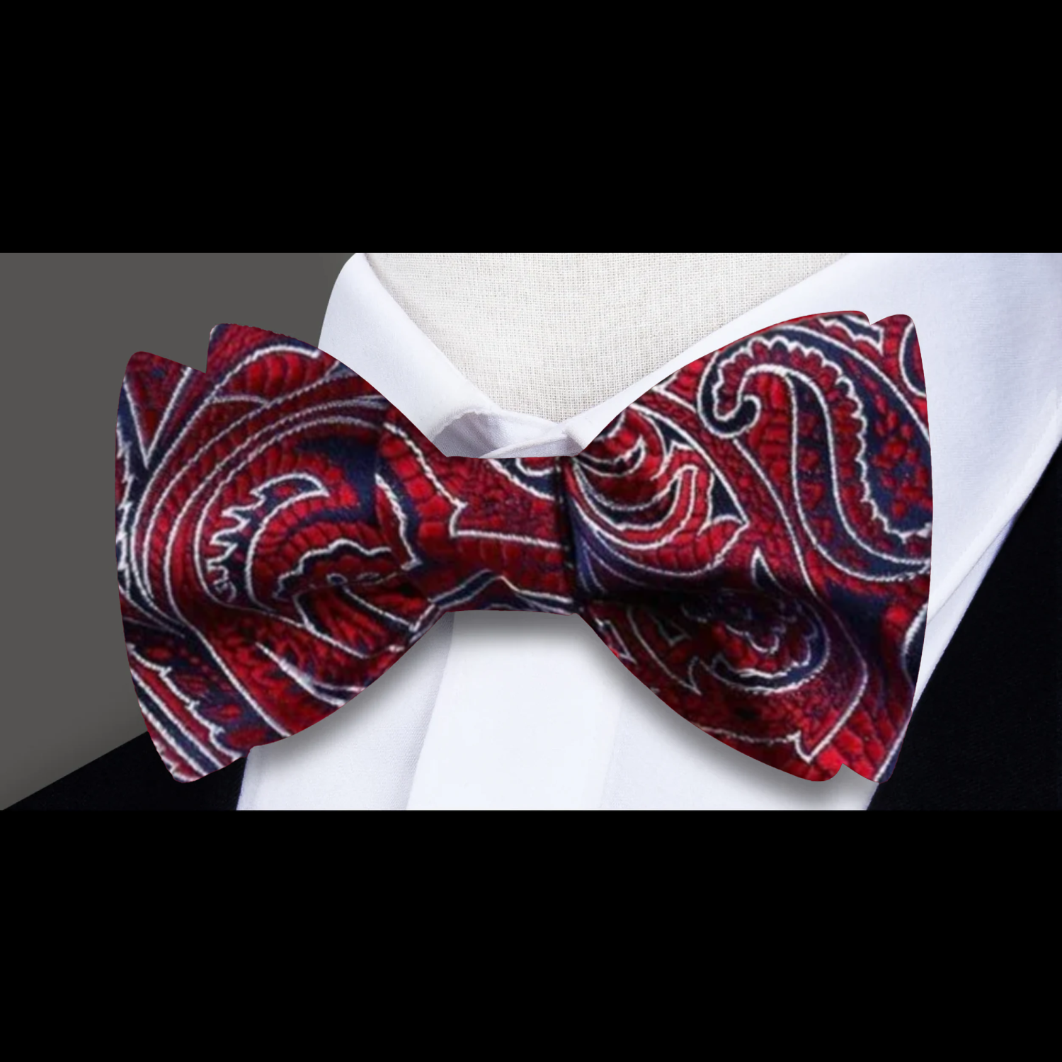  Red, Blue Intricate Floral and Paisley Pattern Self Tie Bow Tie