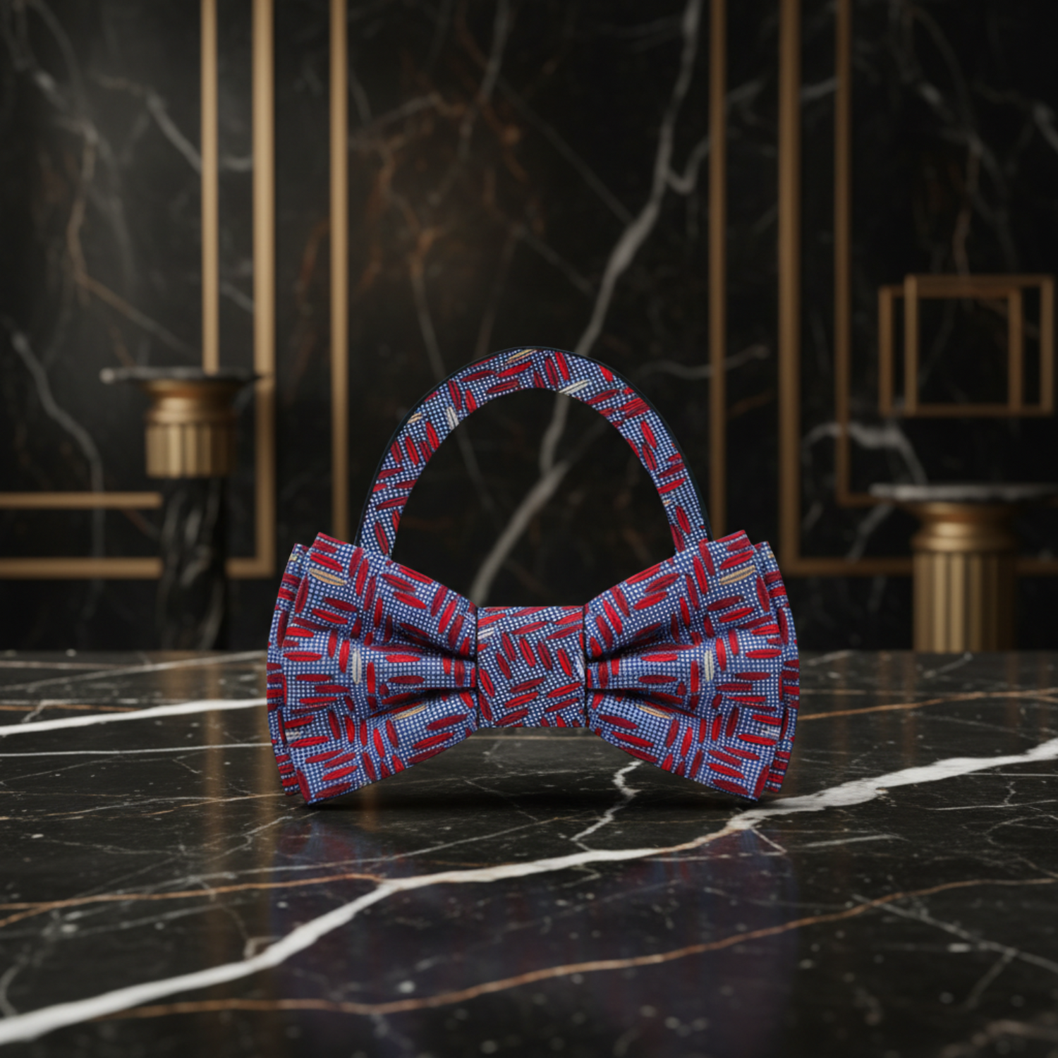 Red, Blue, Light Gold Geometric Bow Tie Pre Tied