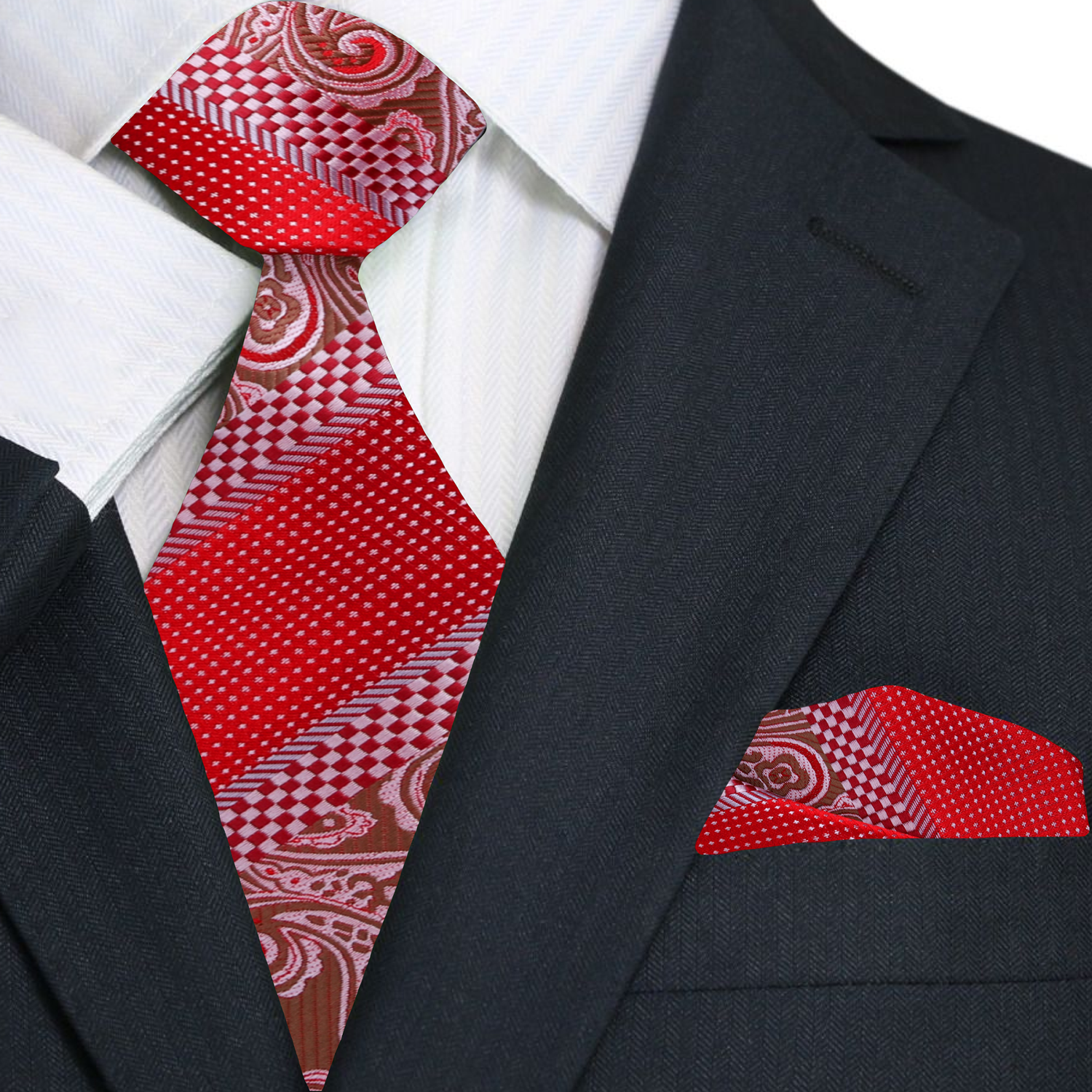 Premium view: Bright Red, Brown Paisley Check Tie and Square