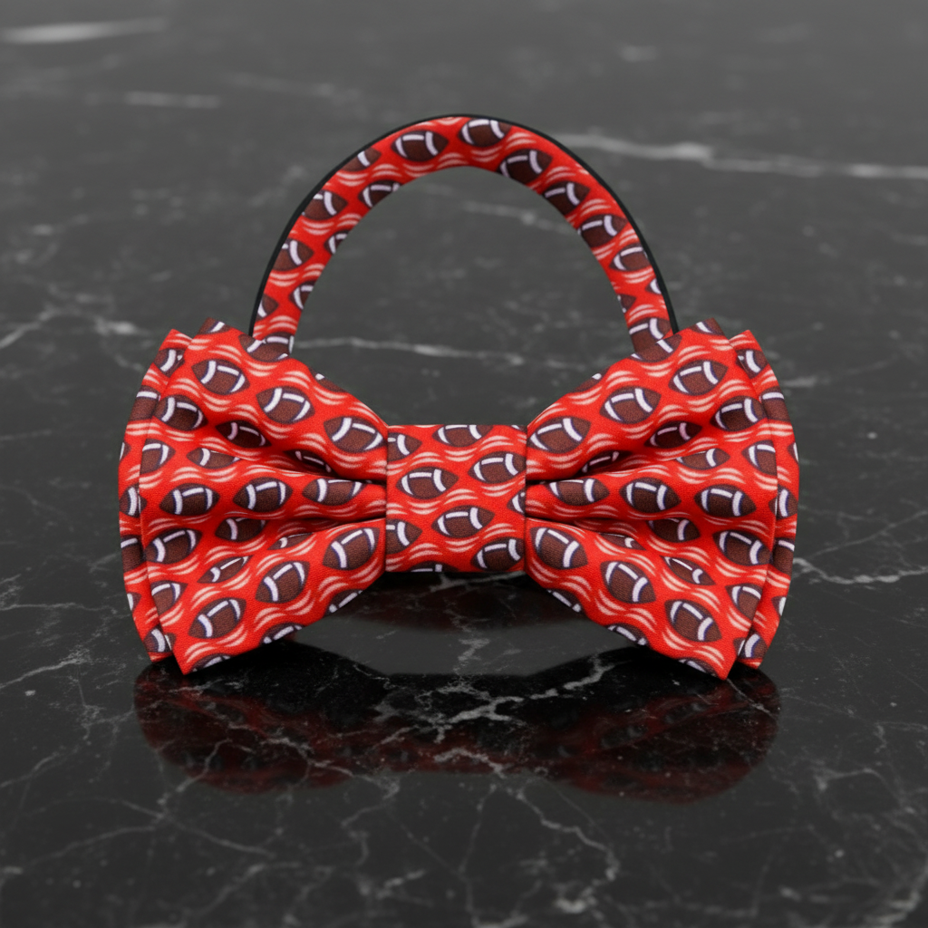 Red, Brown Small Footballs Bow Tie Pre Tied