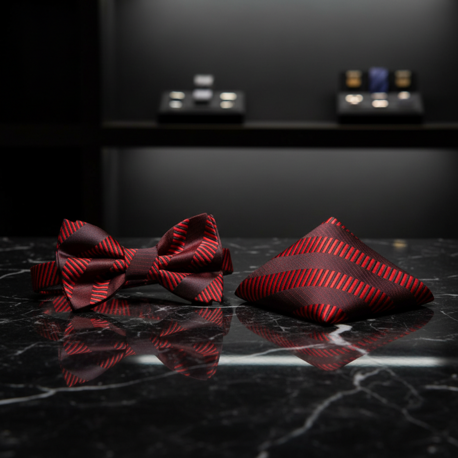 Red Lines Bow Tie and Pocket Square