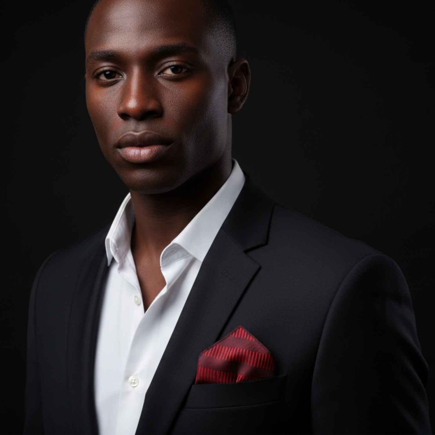 Striped Pocket Square in Black with Blue, Copper Brown, or Red