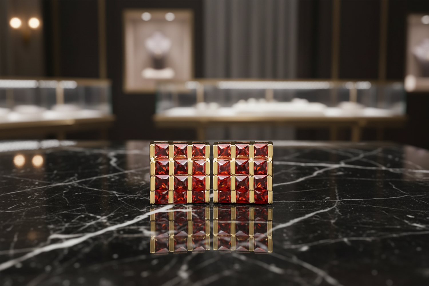 Gold Color Cufflinks with Red Stones