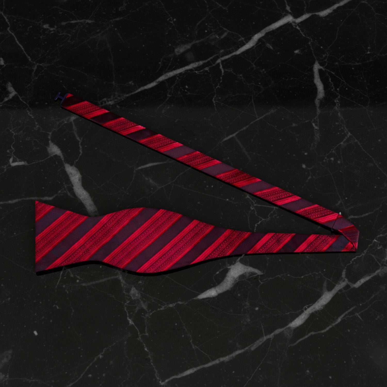 Red and black striped bow tie self tie