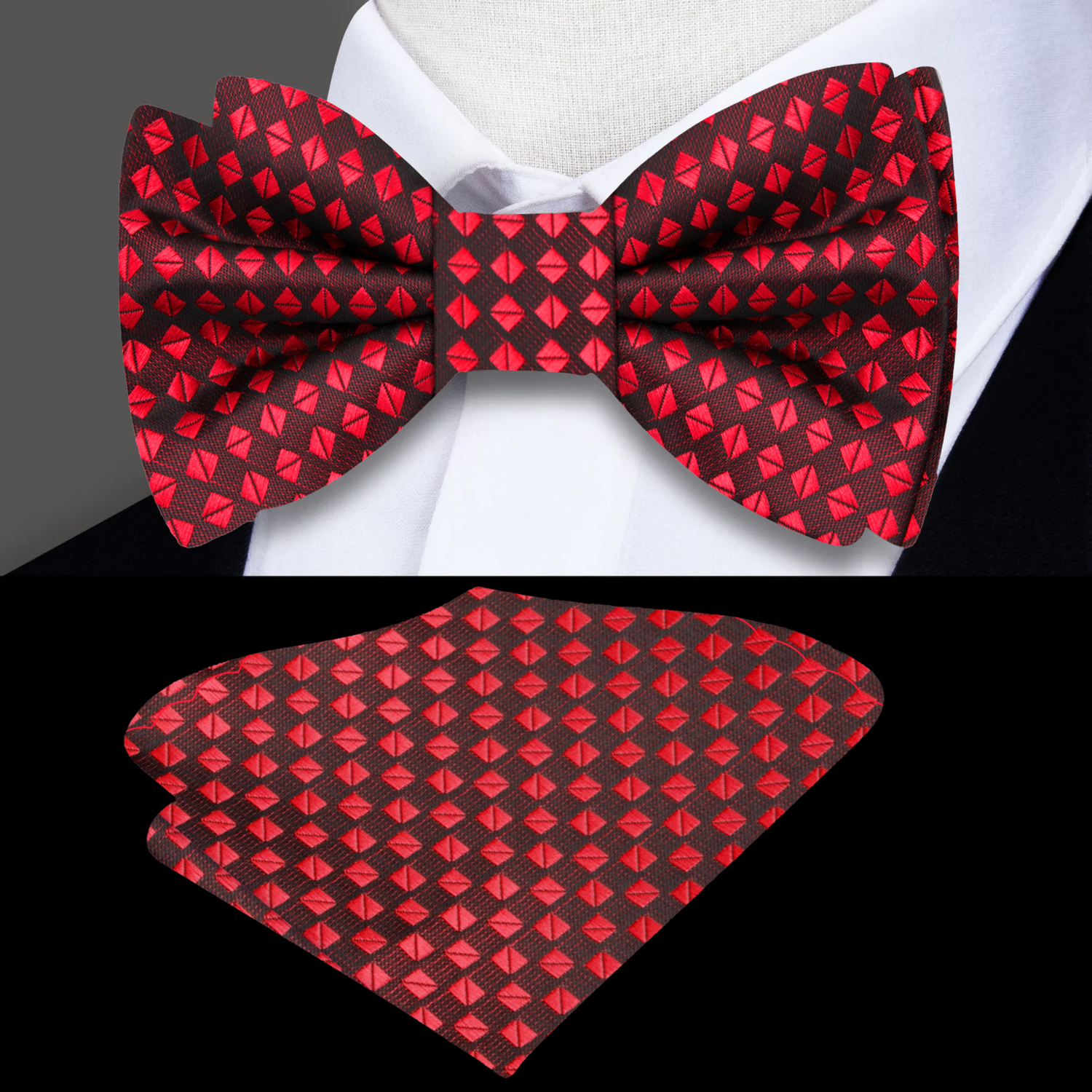 Red Diamonds Bow Tie and Matching Square