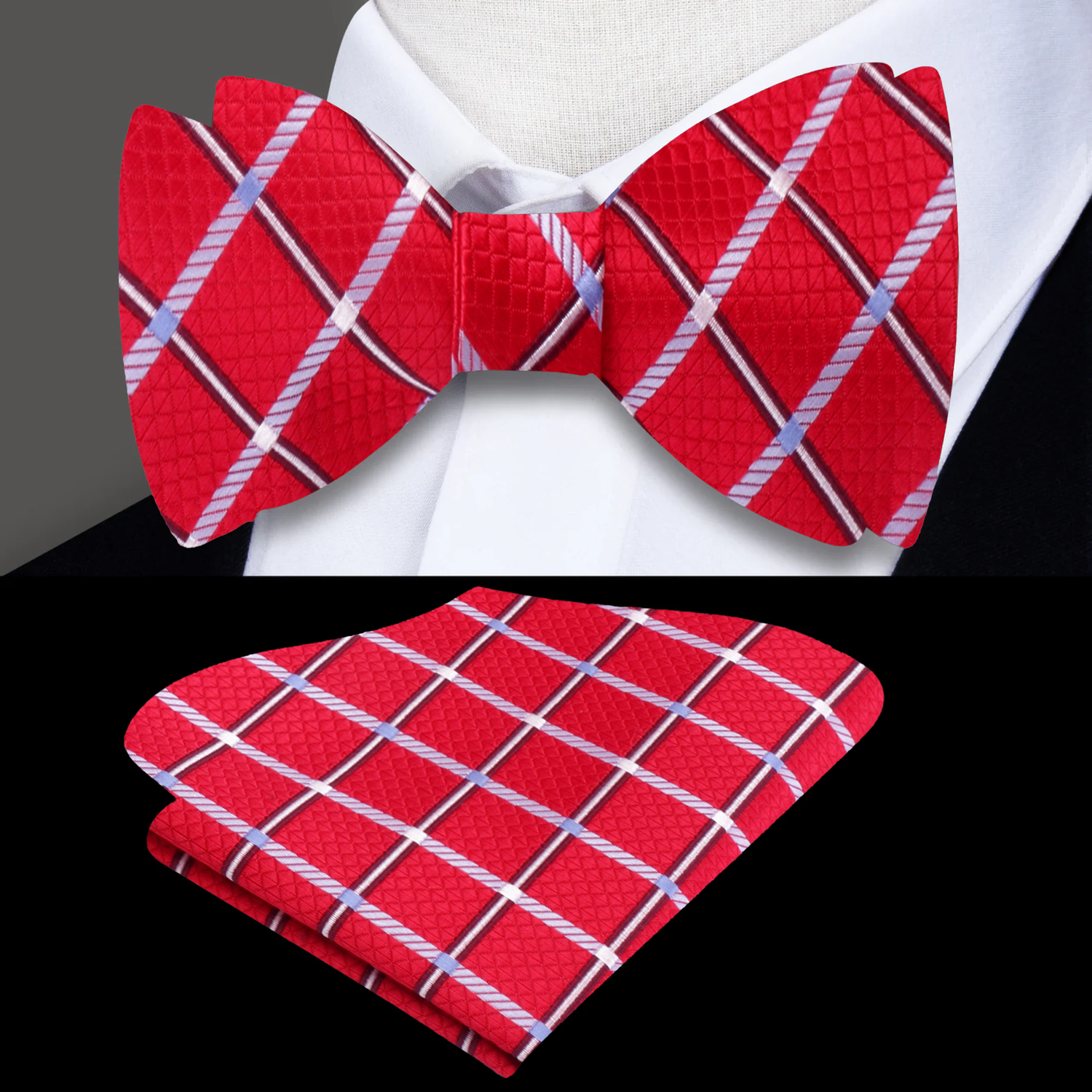 Red Geometric Bow Tie and Pocket Square