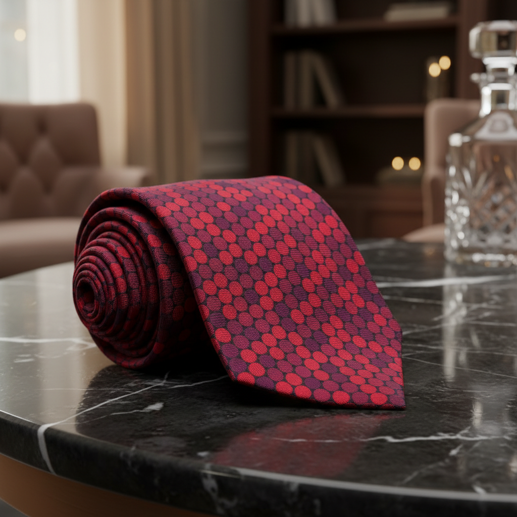 Red polka patterned tie 