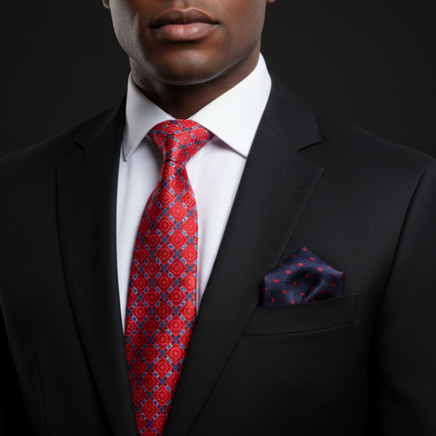 Red & Blue Geometric Diamond Necktie