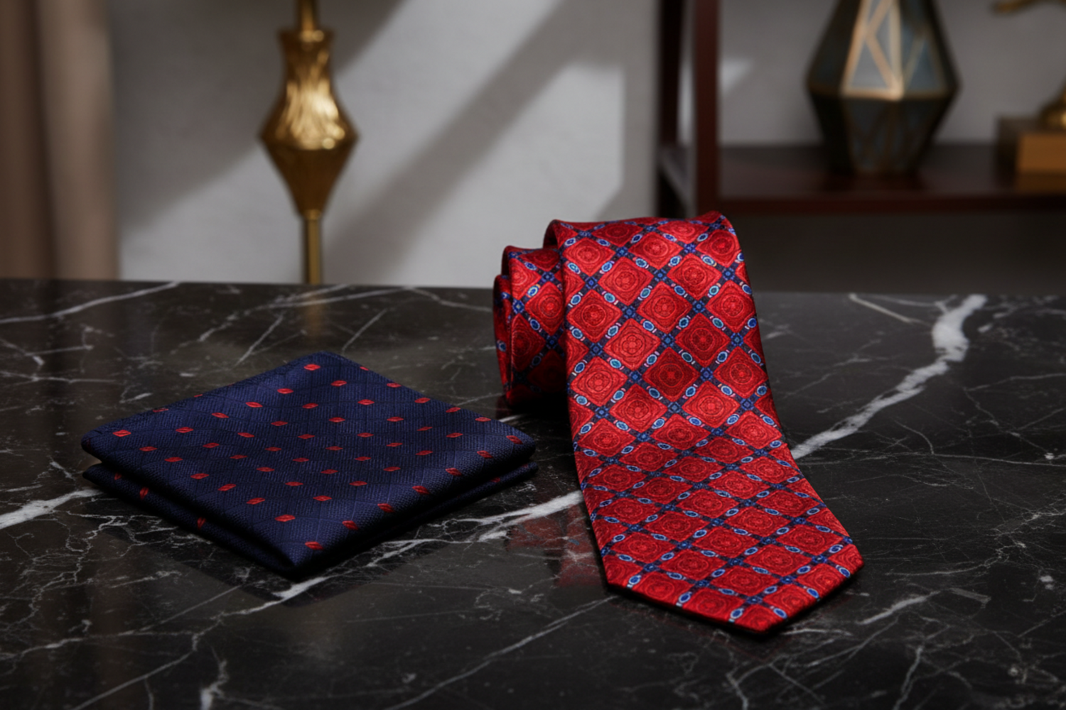 Red & Blue Geometric Diamond Necktie